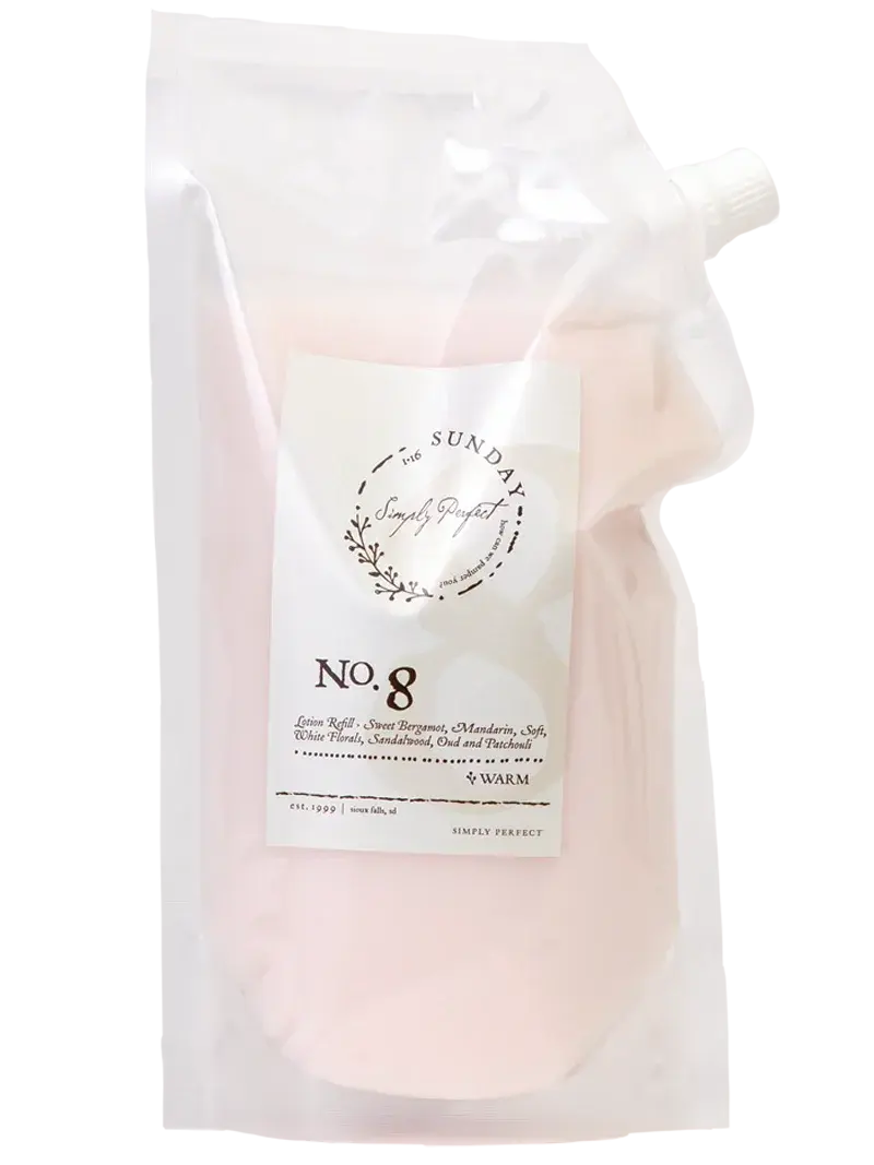 No. 8 Lotion Refill with Warm Sweet Bergamot & Mandarin Scent, Cozy Farmhouse Bath Essential