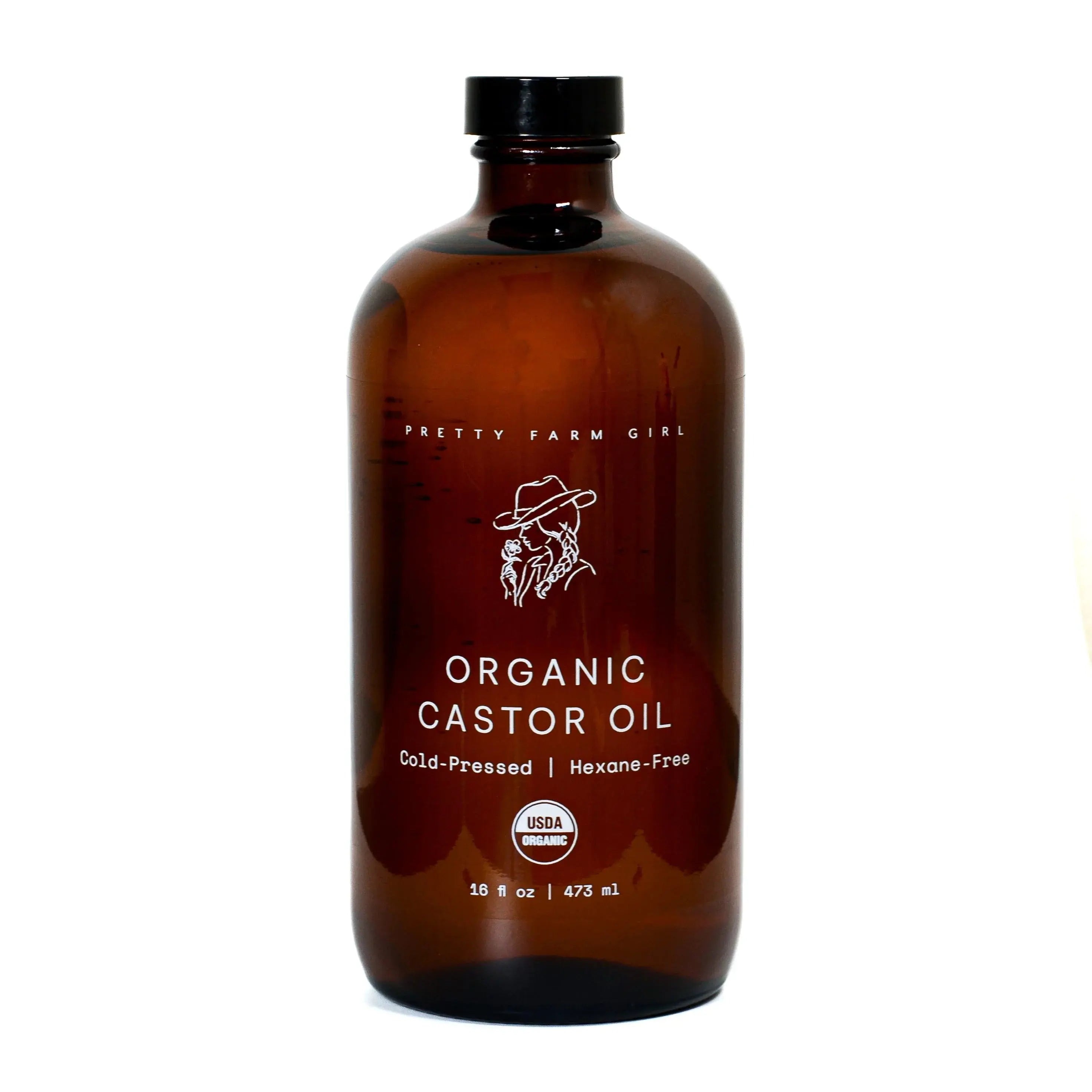 Organic castor oil in amber glass bottle, cold-pressed & hexane-free, USDA certified, 16 fl oz