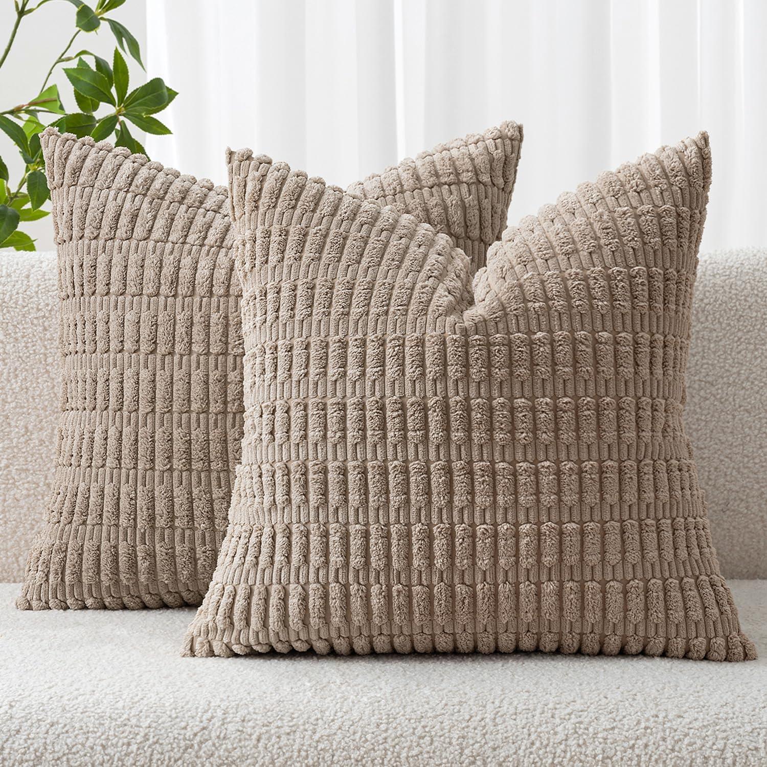 Corduroy Striped Throw Pillow Covers – 18" x 18" (Set of 2) - KJ Cozy Designs