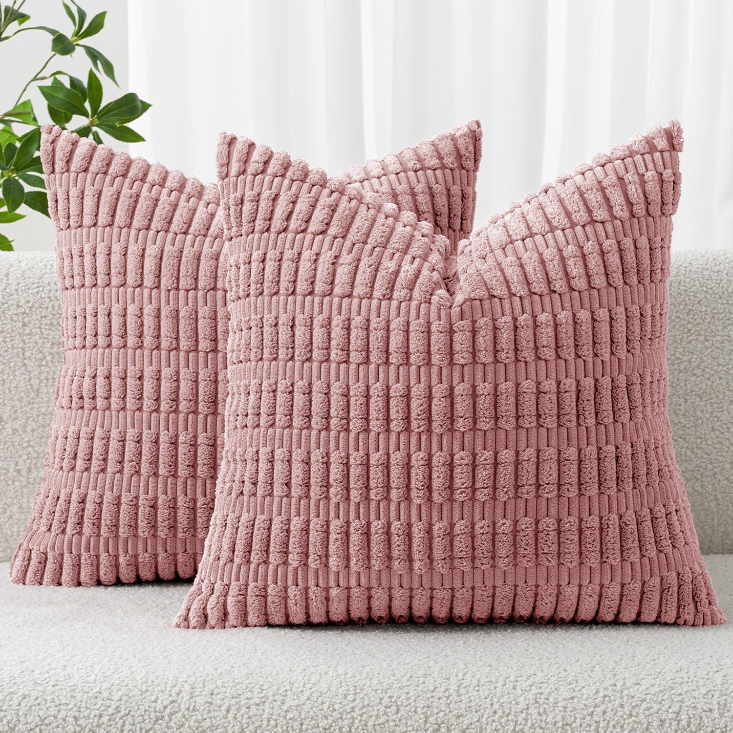 Corduroy Striped Throw Pillow Covers – 18" x 18" (Set of 2) - KJ Cozy Designs