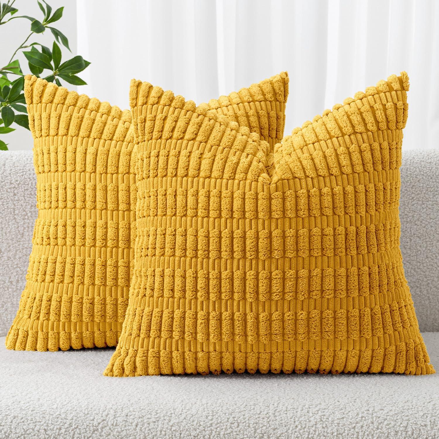Corduroy Striped Throw Pillow Covers – 18" x 18" (Set of 2) - KJ Cozy Designs