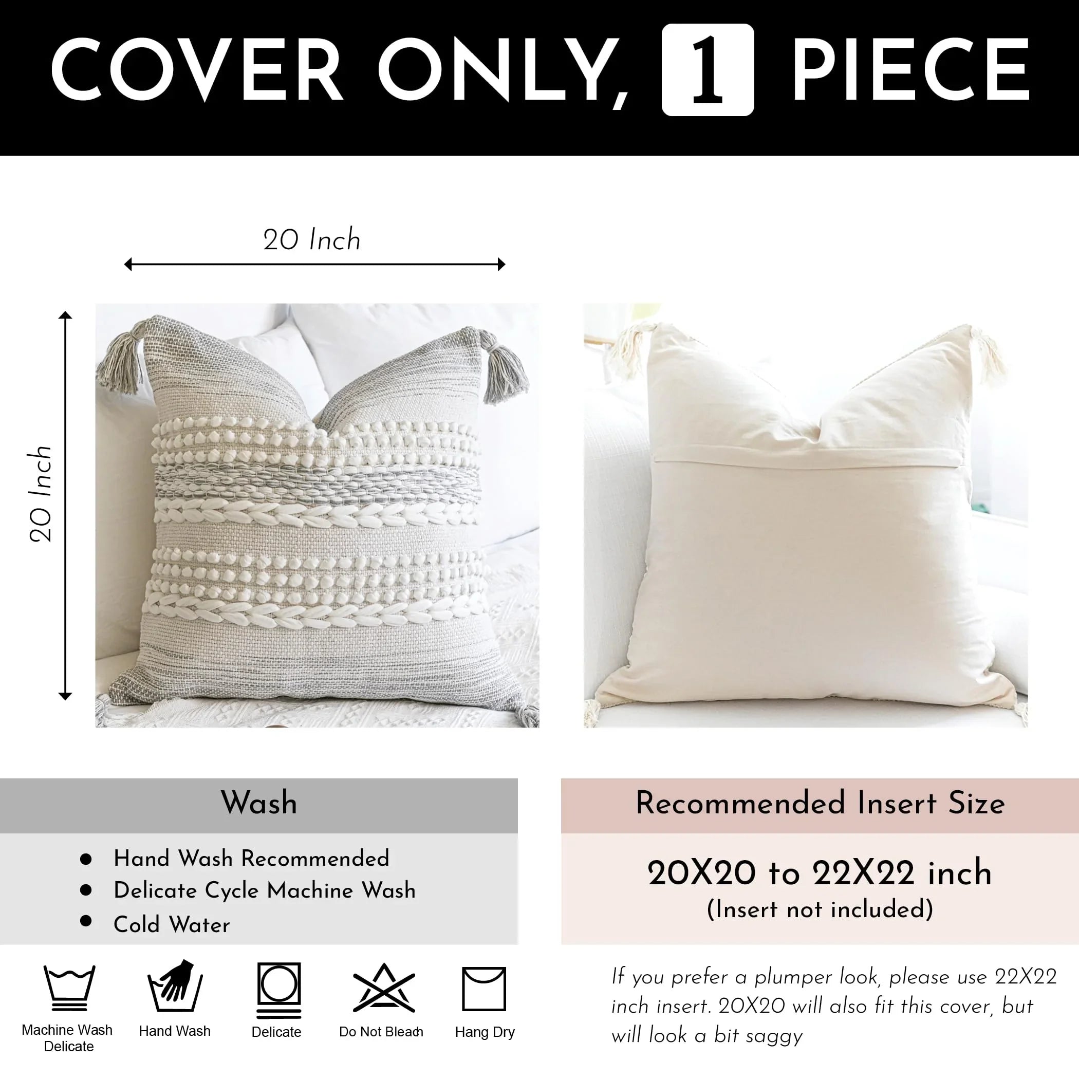 Cream Decorative Lumbar Pillow Cover – 14" x 36" - KJ Cozy Designs