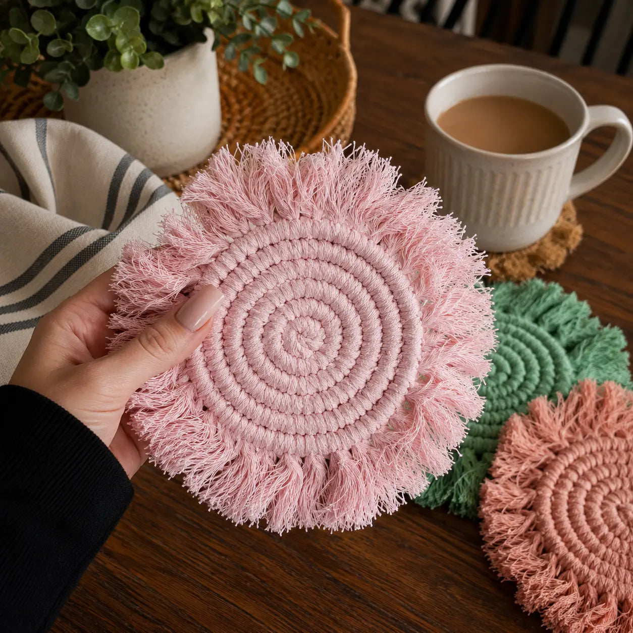 Pastel Braided Tassel Coasters Gia Roma