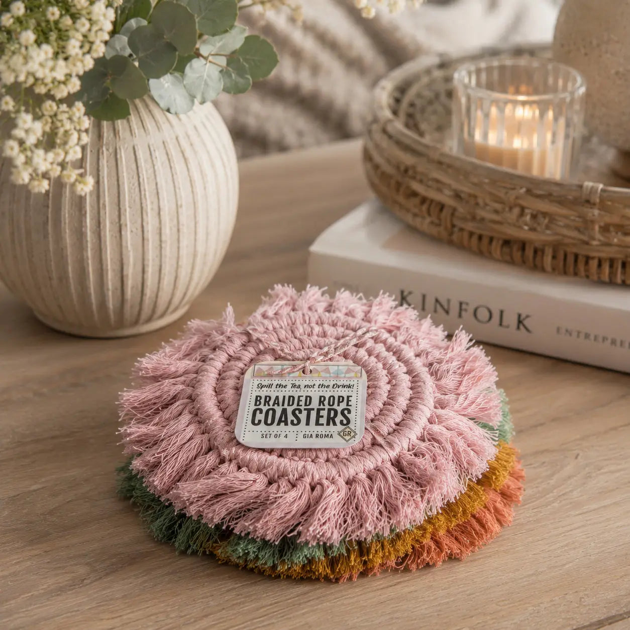 Pastel Braided Tassel Coasters Gia Roma