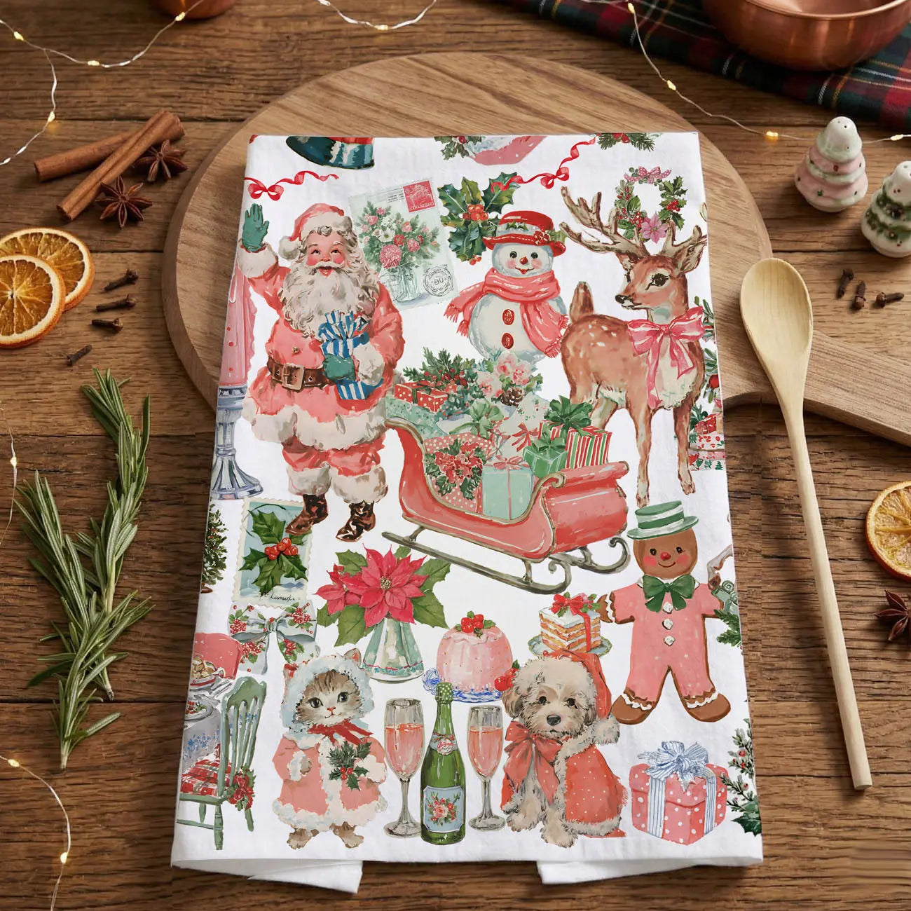 Vintage Pink Christmas Kitchen Towel Gia Roma Vintage Pink Christmas Kitchen Towel Gia Roma