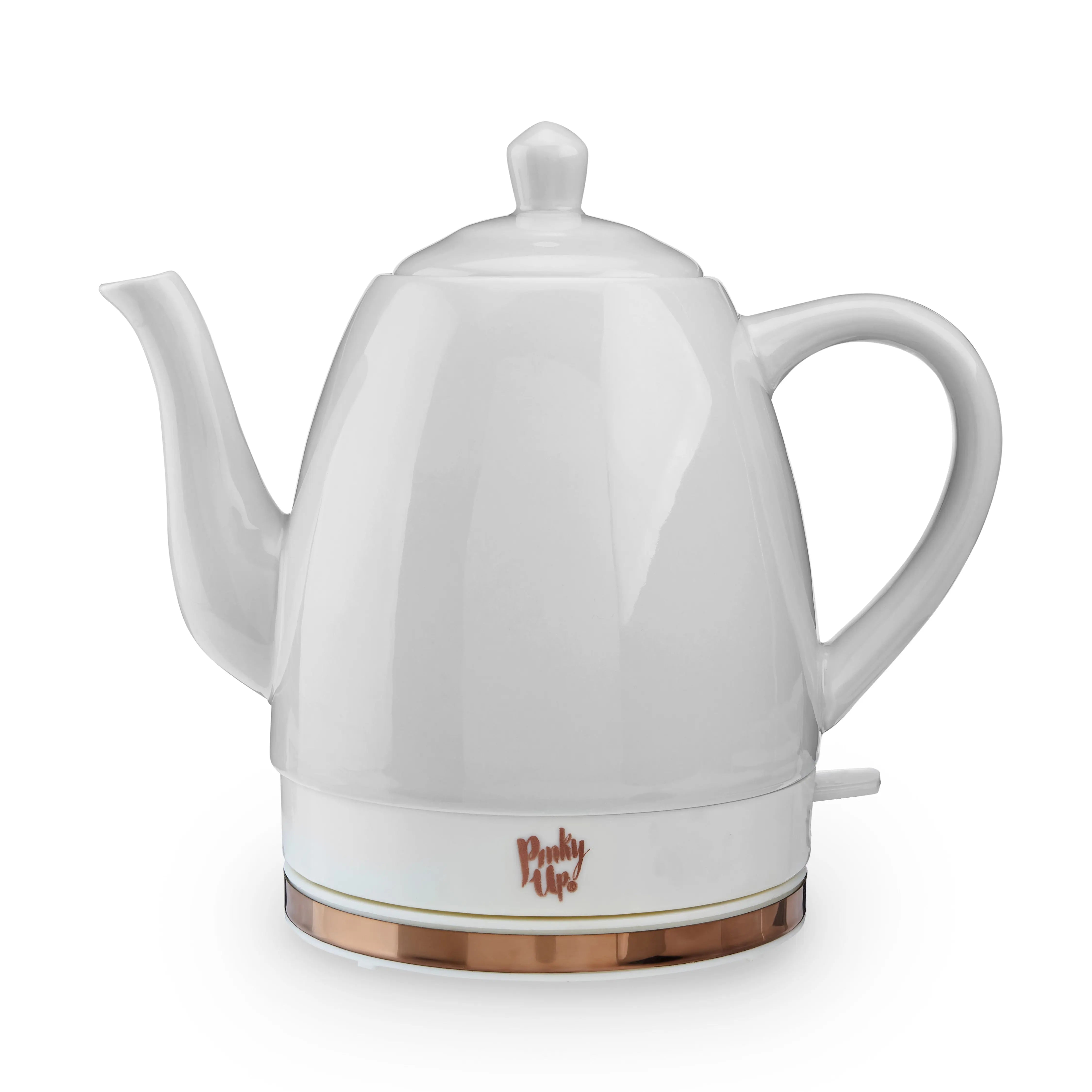 White electric kettle with copper base on a white background