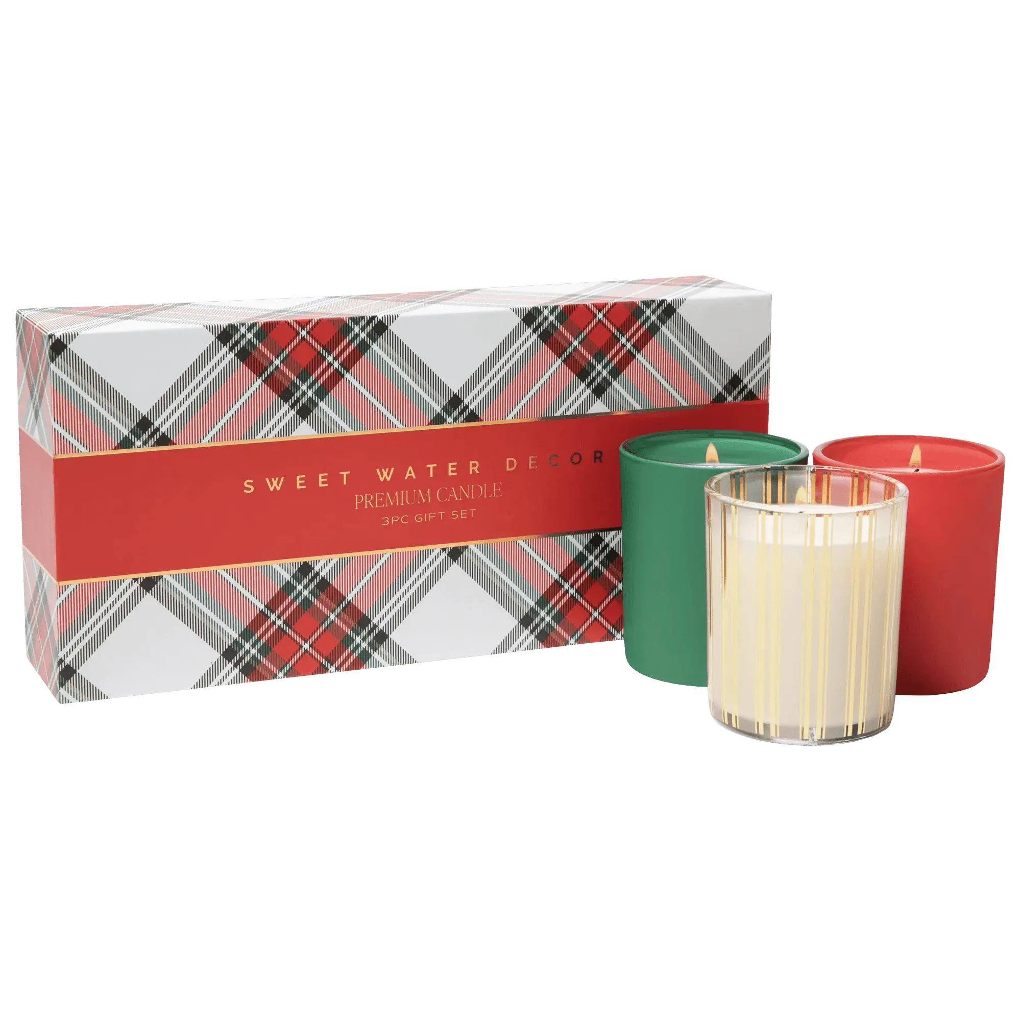 Sweet Water Decor premium candle 3pc gift set with plaid box and colorful candles
