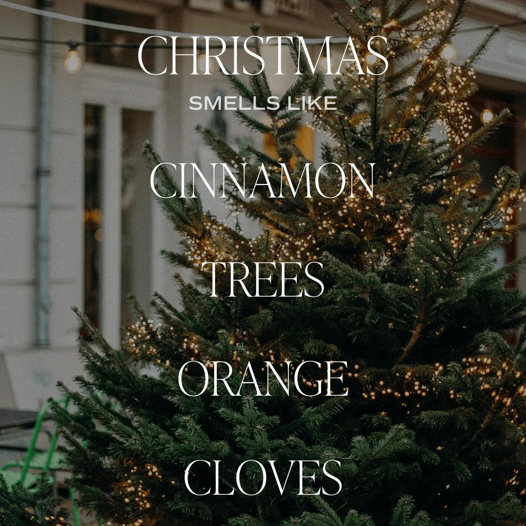 Cozy Christmas tree with warm lights, evoking cinnamon, orange, and clove scents for festive home decor.