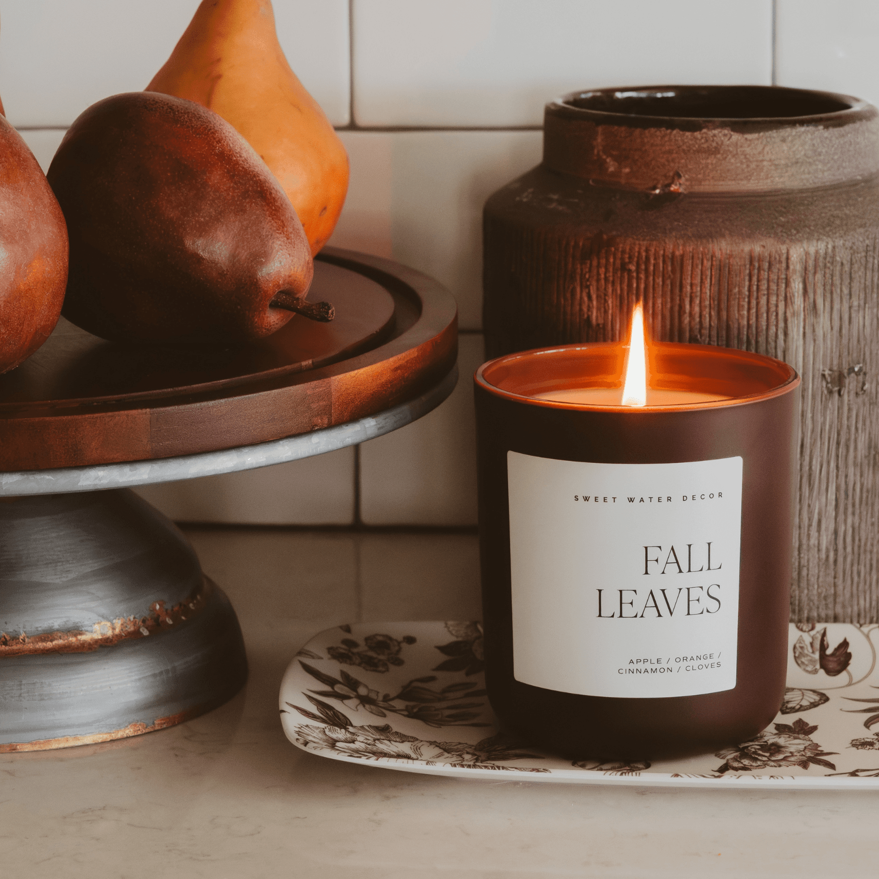 Fall Leaves Soy Candle - Brown Matte Jar - 15 oz Sweet Water Decor Fall Leaves Soy Candle - Brown Matte Jar - 15 oz Sweet Water Decor