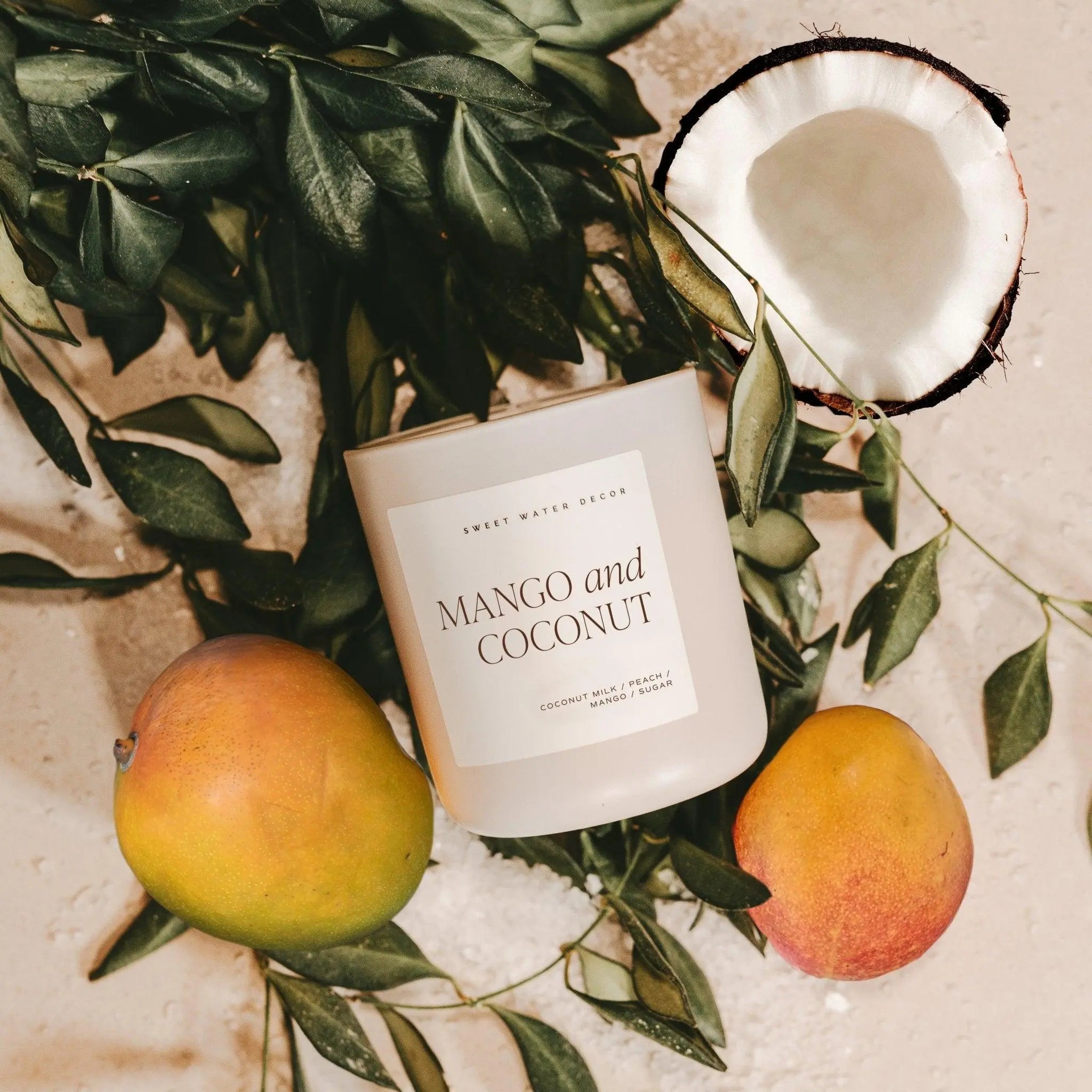Mango and Coconut Soy Candle - Tan Matte Jar - 15 oz Sweet Water Decor