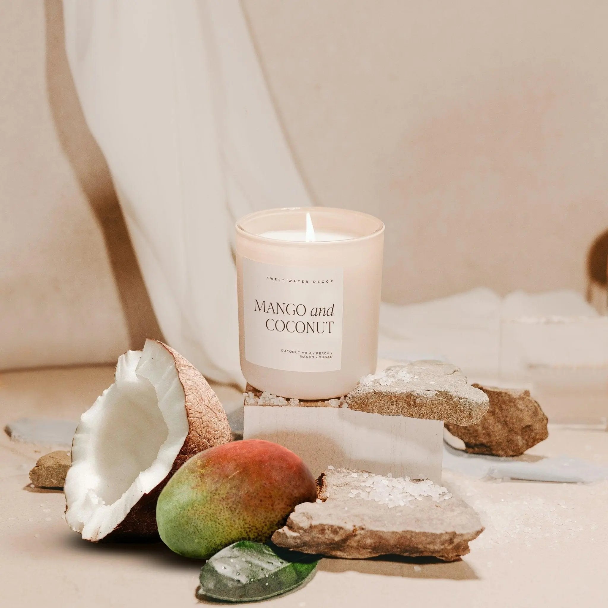 Mango and Coconut Soy Candle - Tan Matte Jar - 15 oz Sweet Water Decor