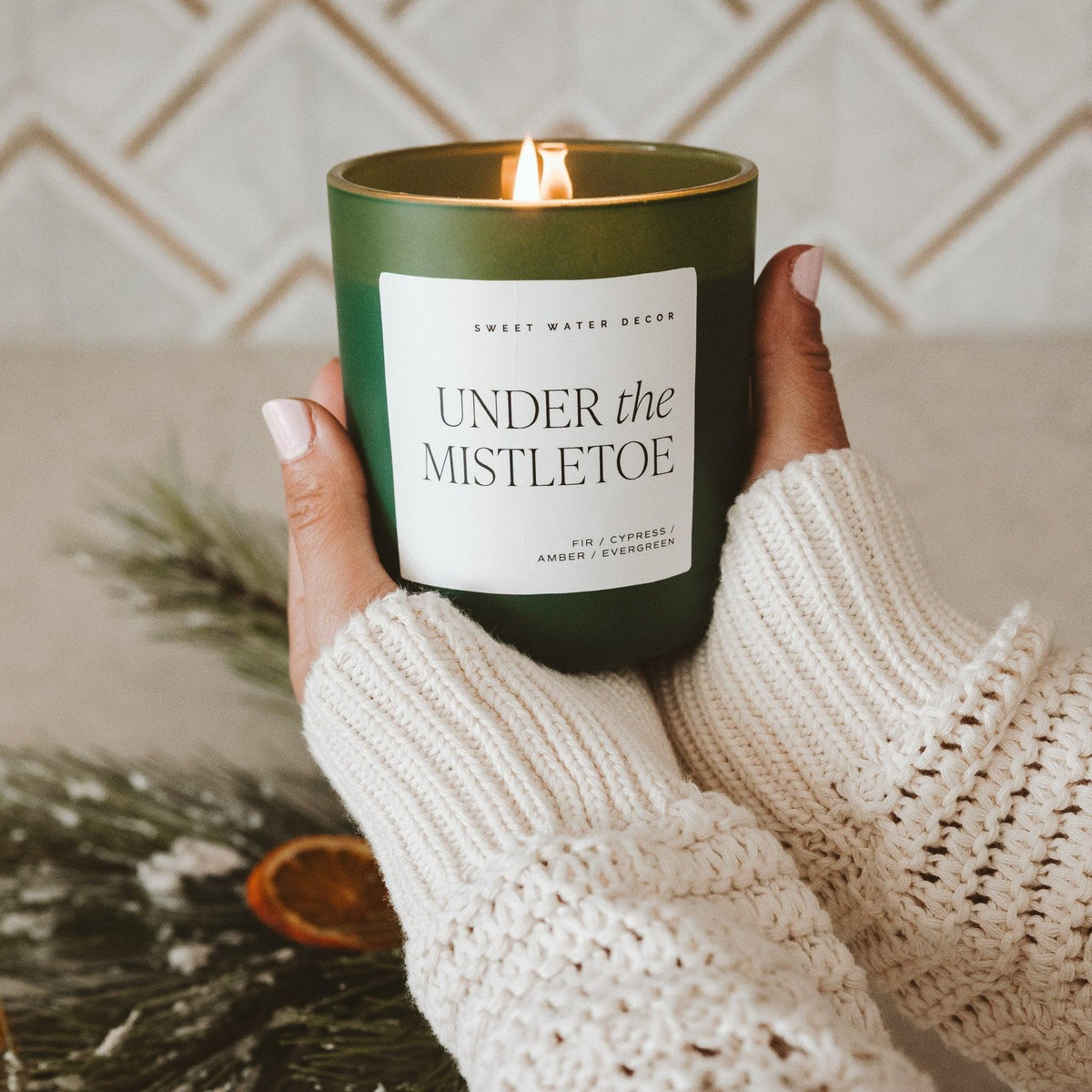 Under the Mistletoe Soy Candle - Green Matte Jar - 15 oz (Fraser Fir) - KJ Cozy Designs
