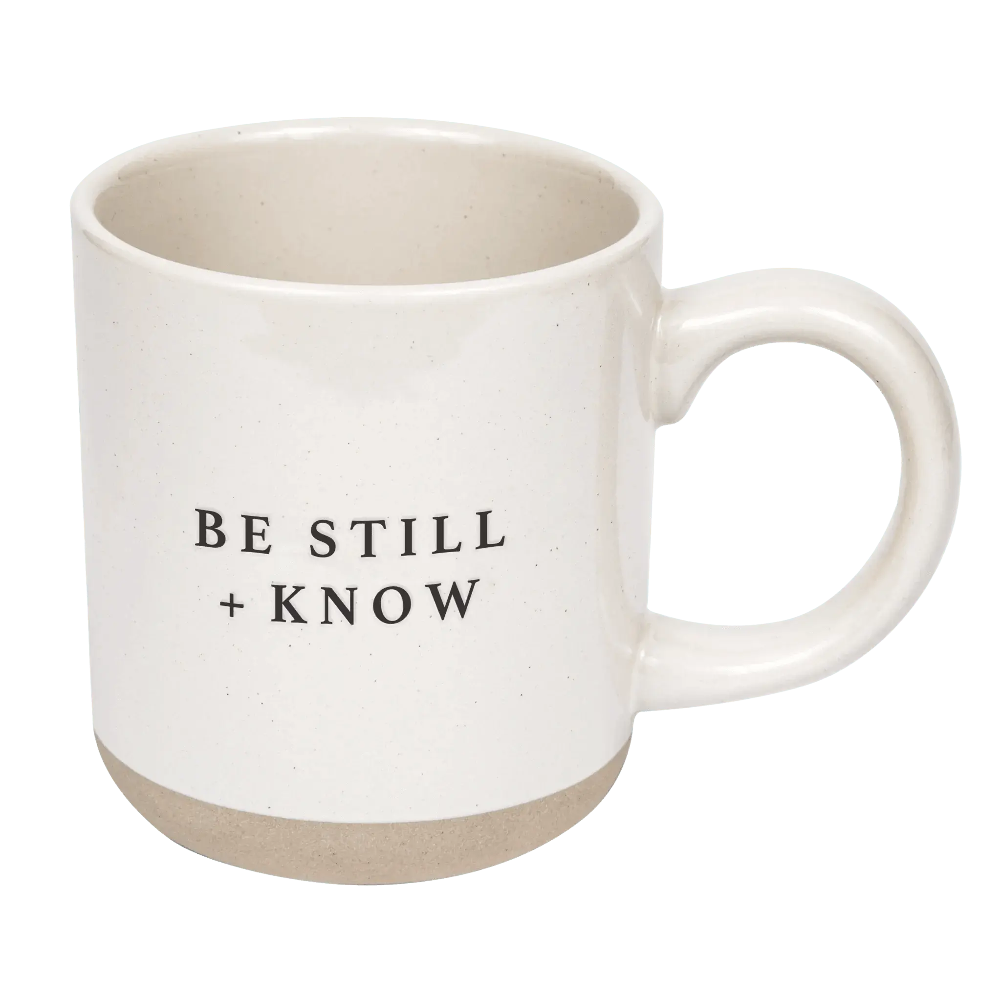 Be Still + Know ceramic mug, cozy farmhouse decor, peaceful home accent, rustic coffee cup
