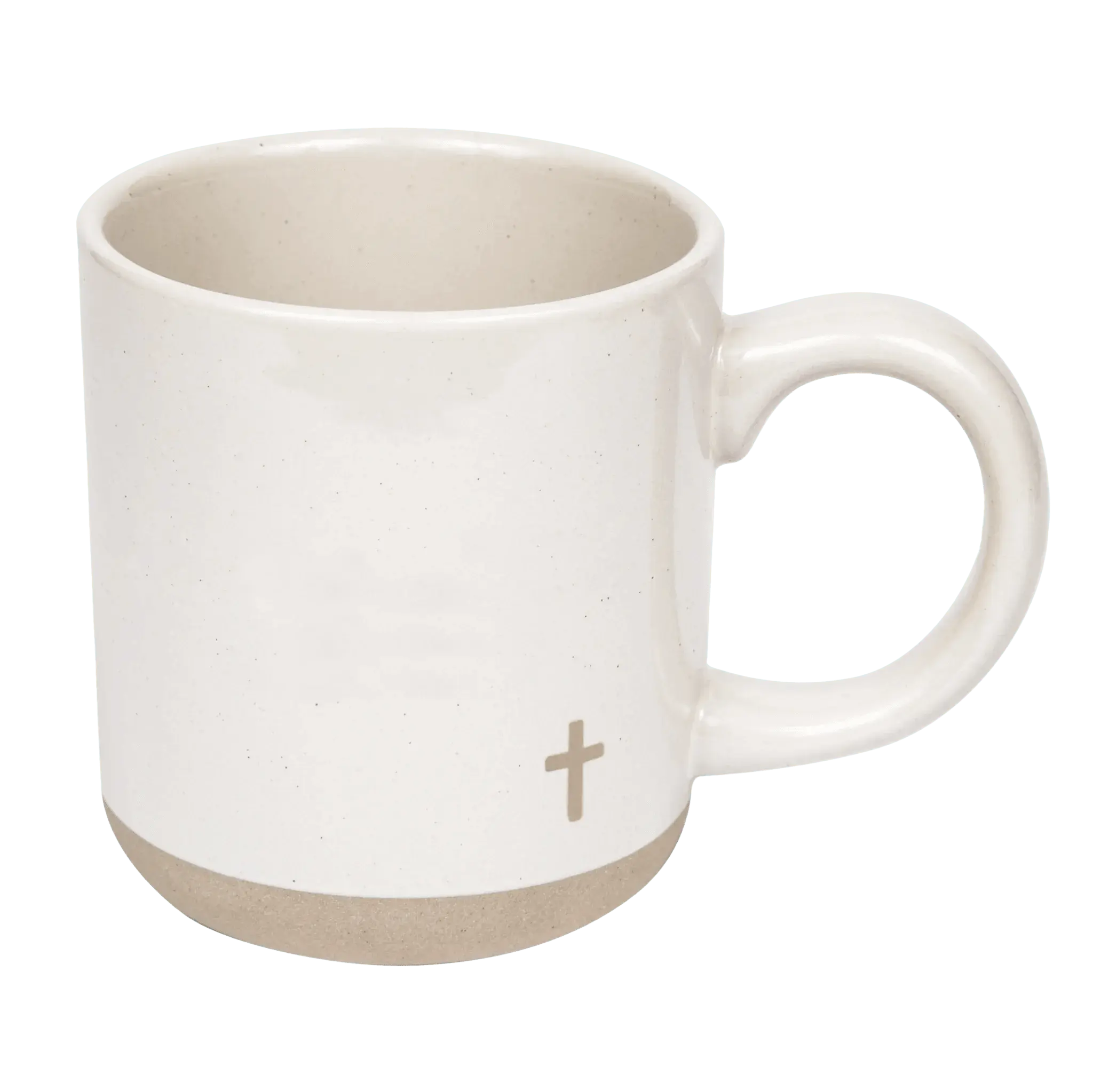 Cream ceramic mug with subtle cross design, farmhouse style home decor