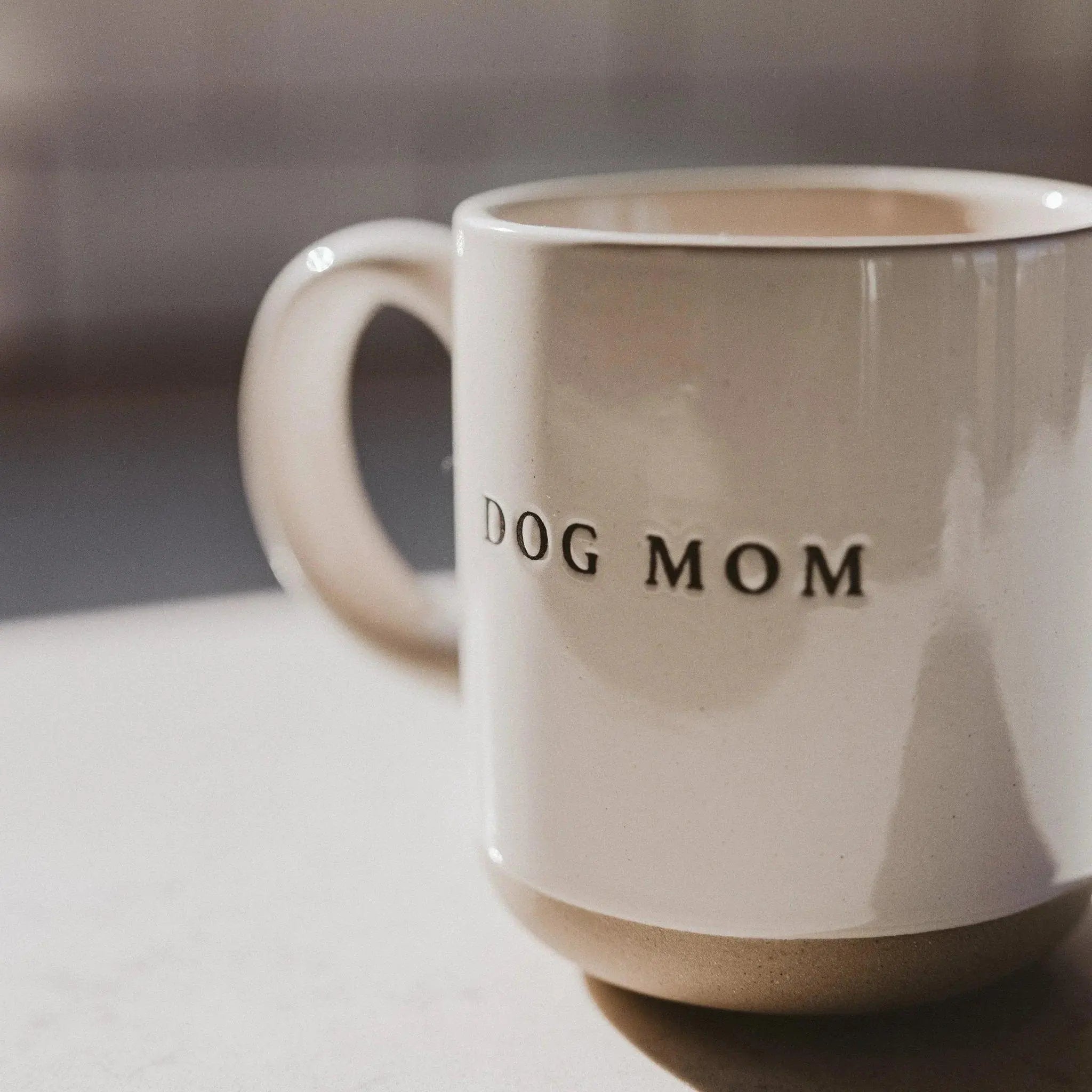 Dog Mom ceramic mug, cozy farmhouse style coffee cup for pet lovers