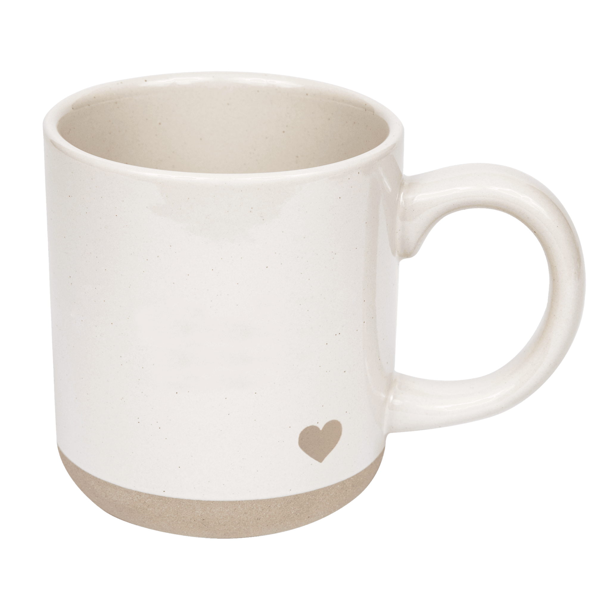 White ceramic mug with a heart design on a transparent background