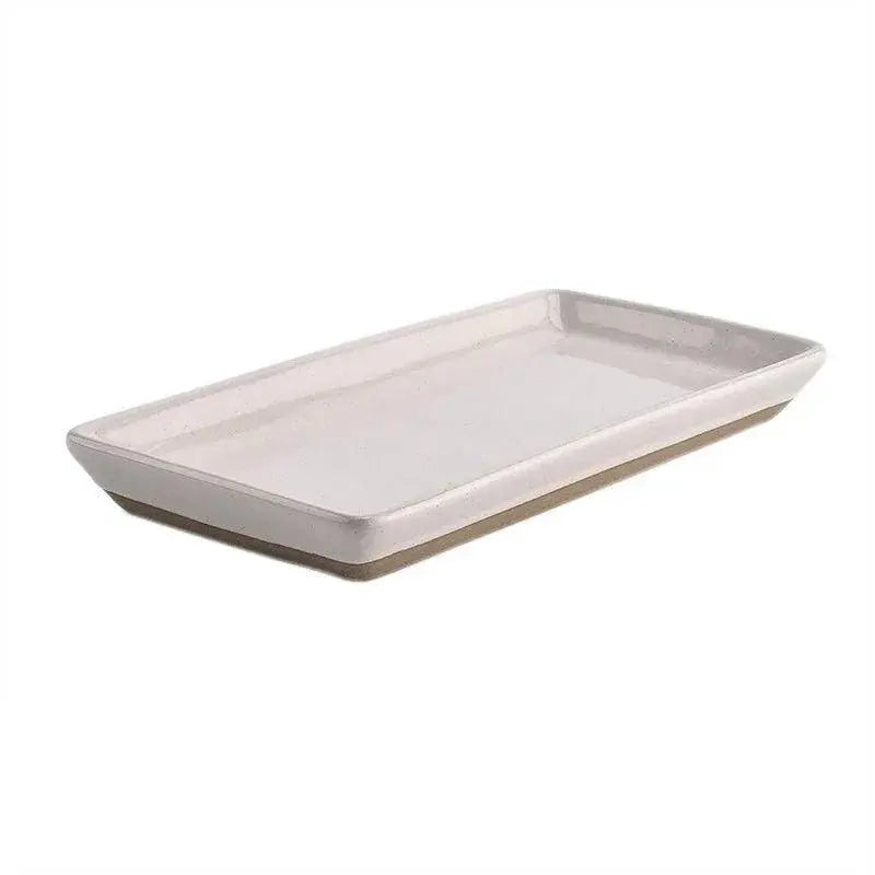 Cream ceramic rectangular tray for farmhouse kitchen or bathroom decor