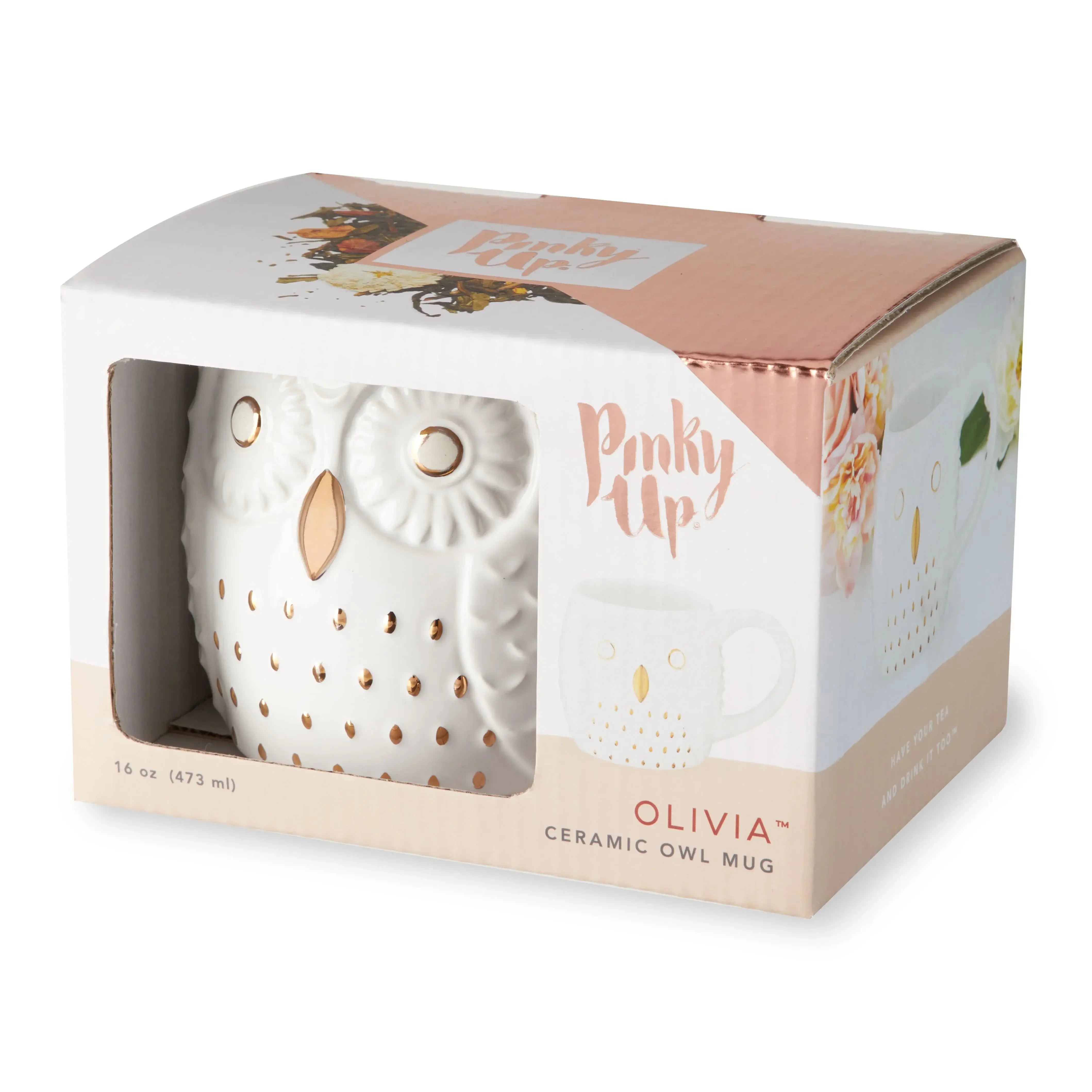 Pinky Up Owl Tea Cup in Pink and White packaging