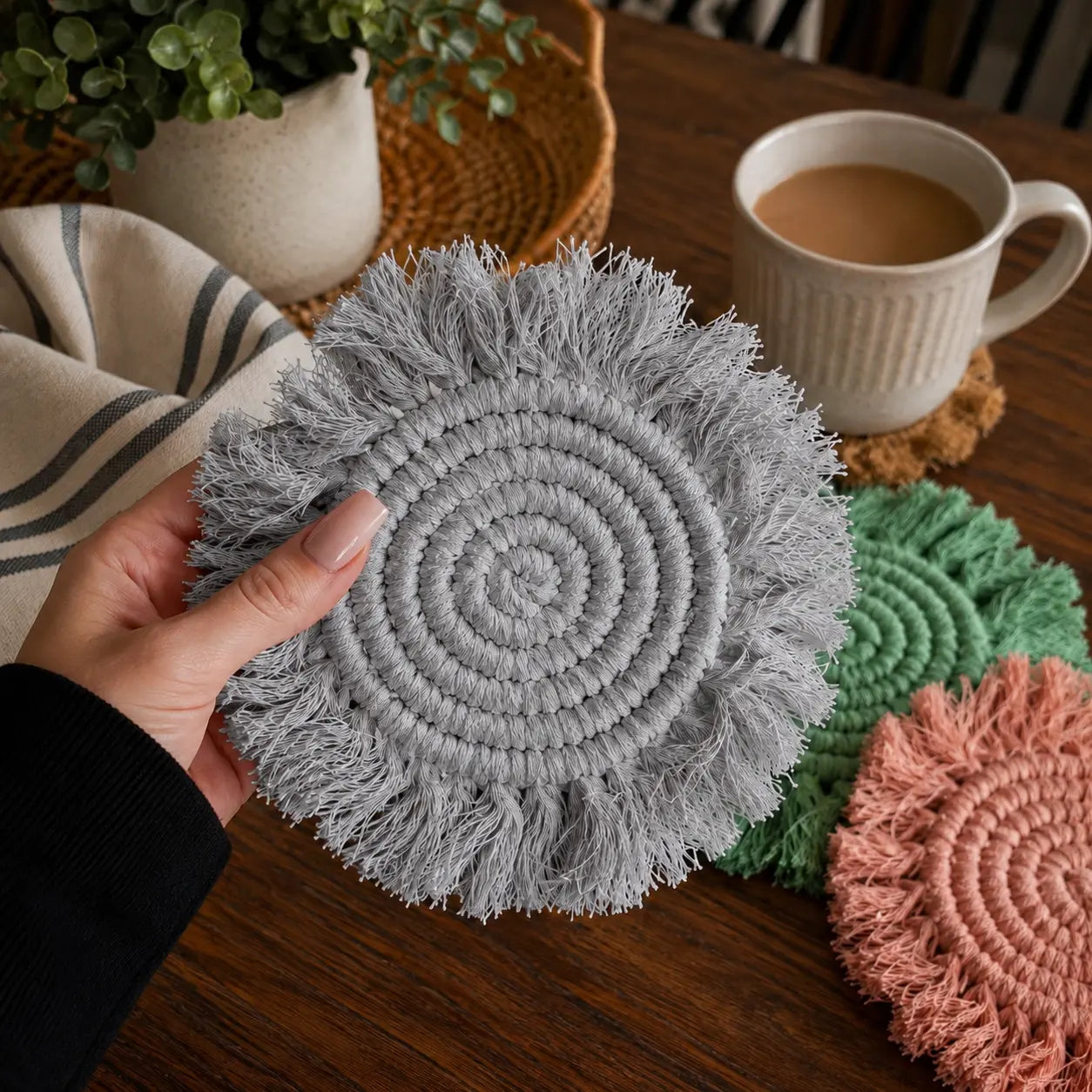 Pastel Braided Tassel Coasters Gia Roma