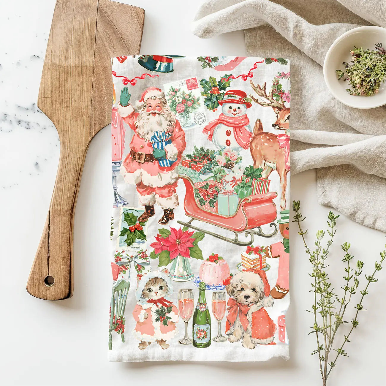 Vintage Pink Christmas Kitchen Towel Gia Roma Vintage Pink Christmas Kitchen Towel Gia Roma