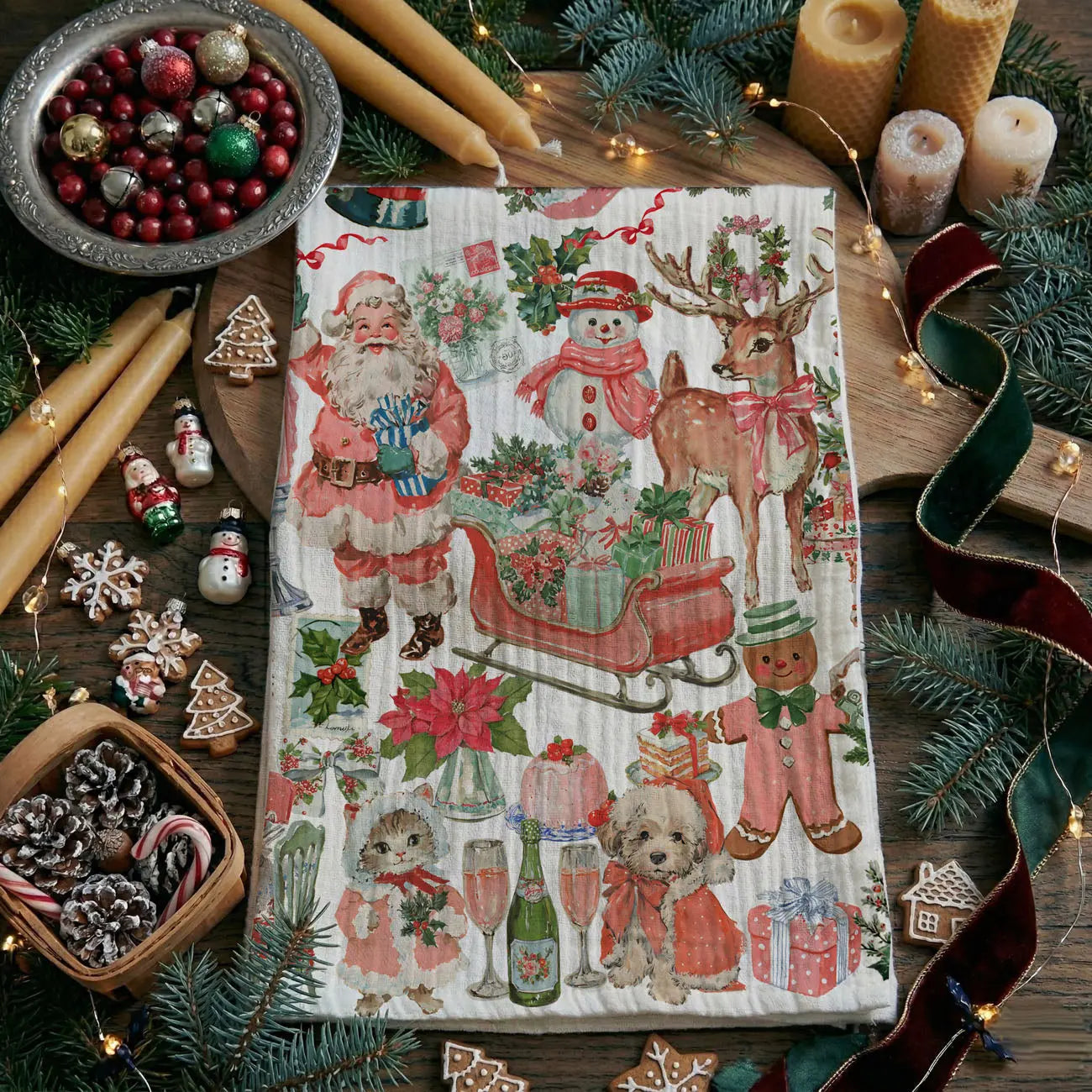 Vintage Pink Christmas Kitchen Towel Gia Roma Vintage Pink Christmas Kitchen Towel Gia Roma