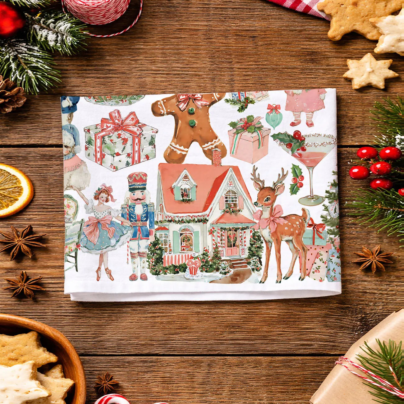 Vintage Pink Christmas Kitchen Towel Gia Roma Vintage Pink Christmas Kitchen Towel Gia Roma