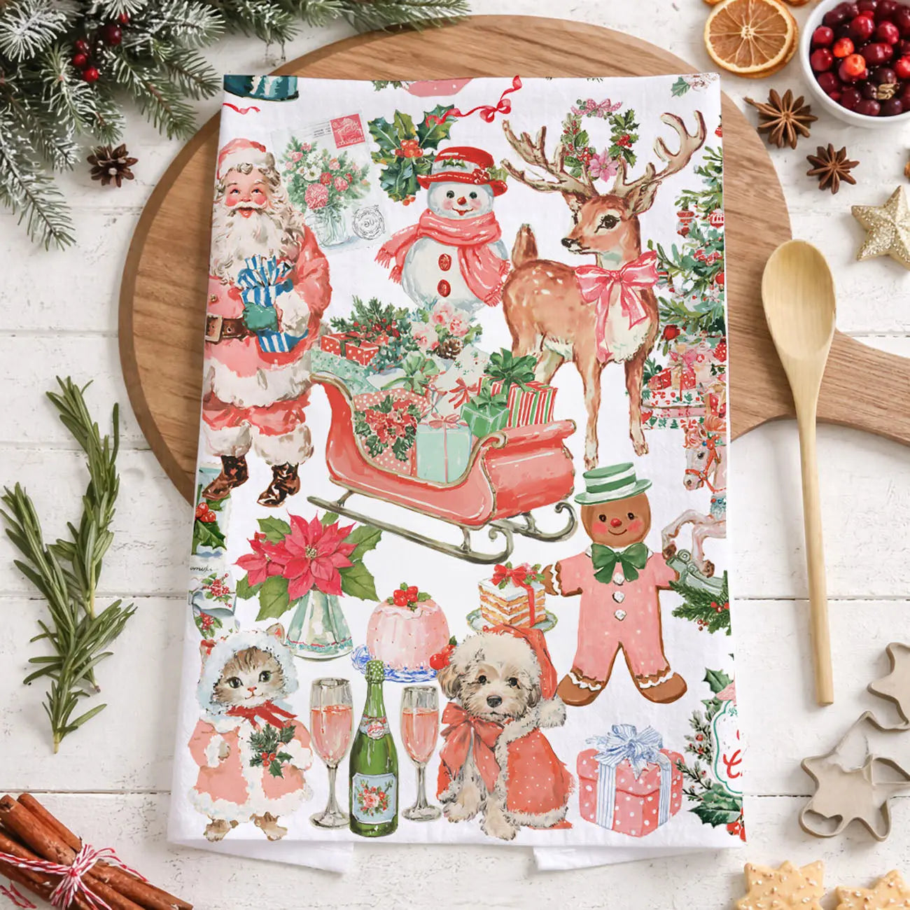 Vintage Pink Christmas Kitchen Towel Gia Roma Vintage Pink Christmas Kitchen Towel Gia Roma