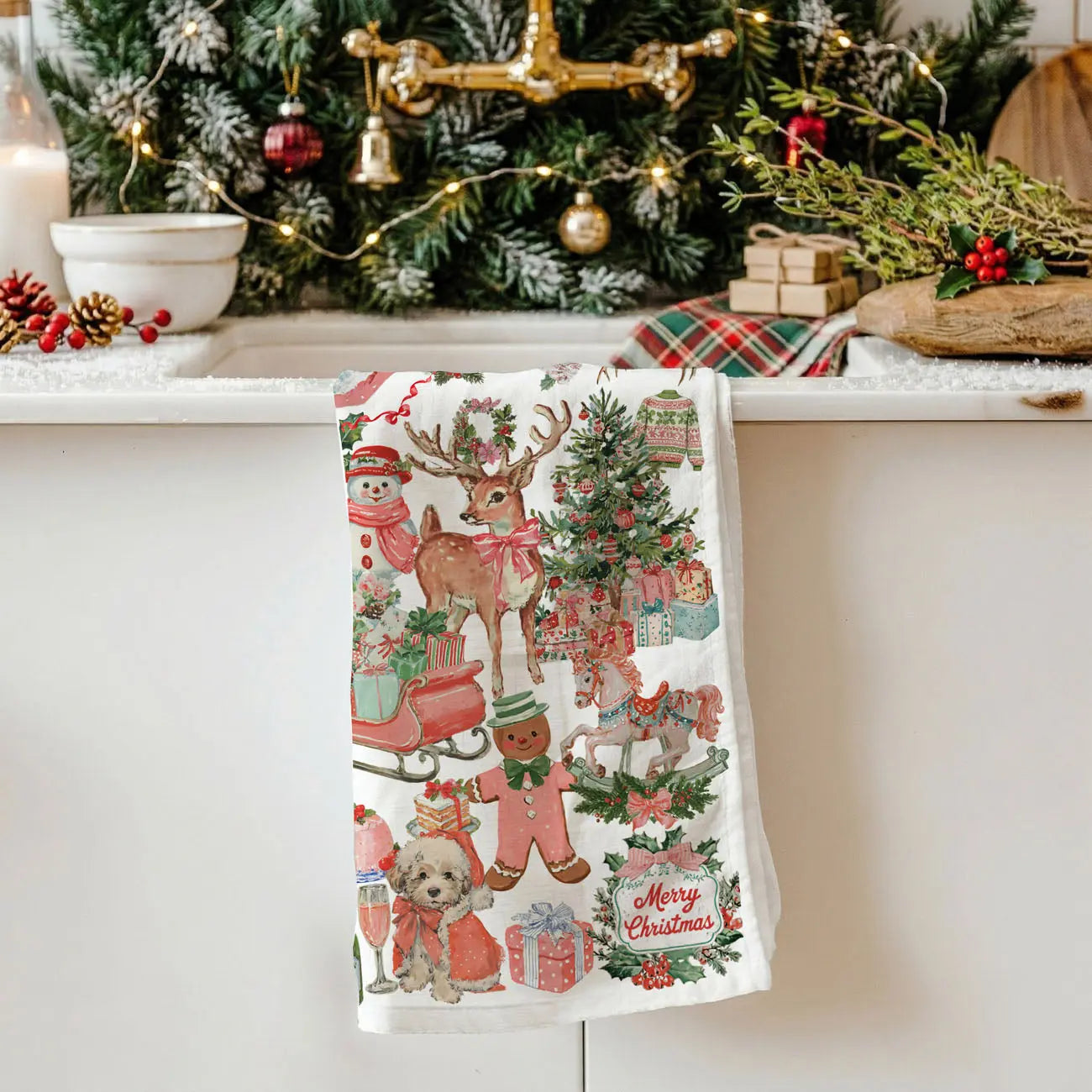 Vintage Pink Christmas Kitchen Towel Gia Roma Vintage Pink Christmas Kitchen Towel Gia Roma