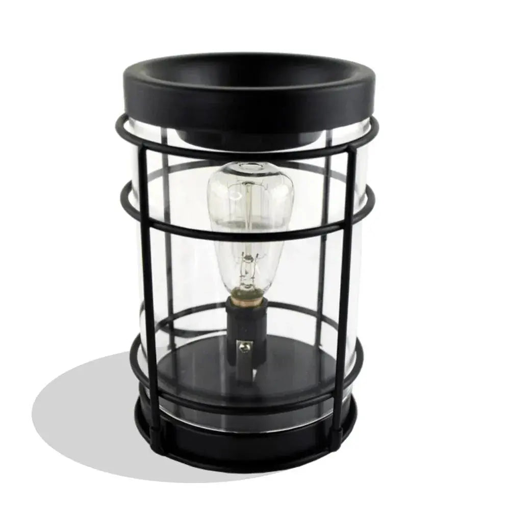 Black metal cage lantern with clear glass and vintage Edison bulb, farmhouse decor lighting