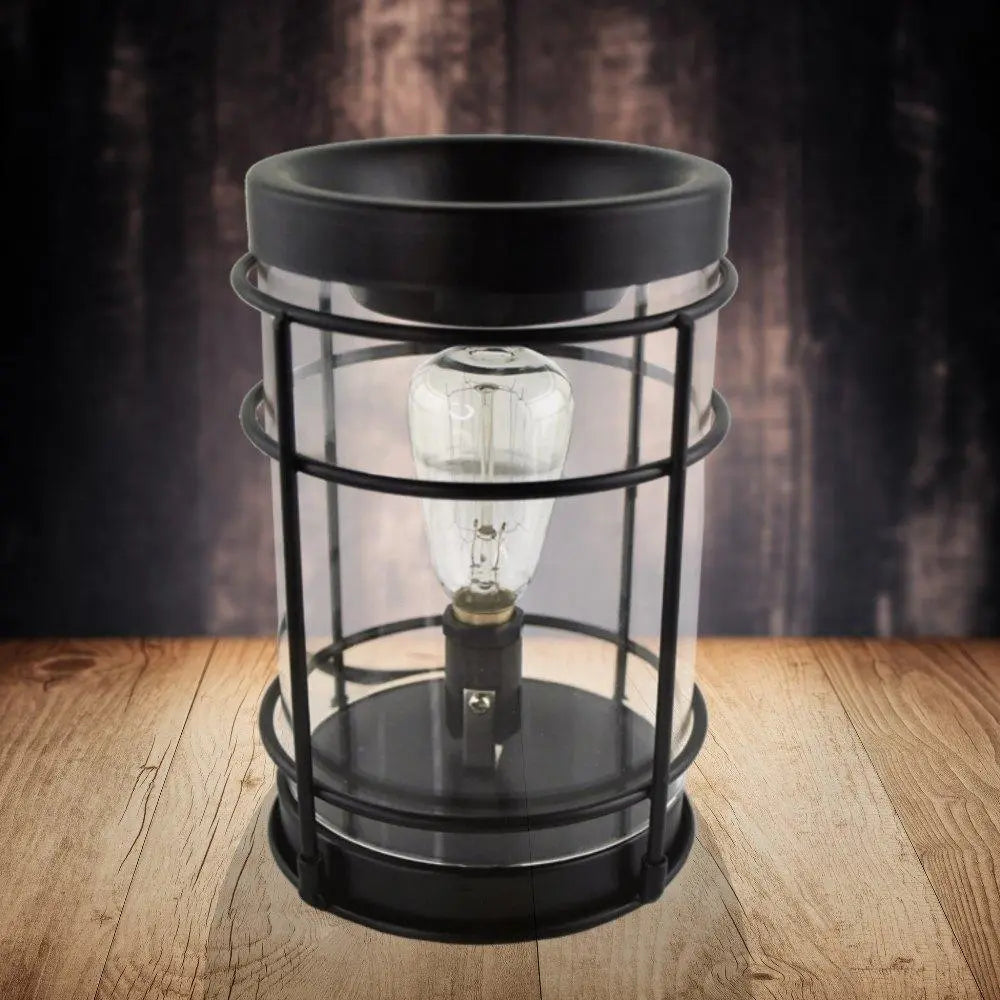 Black metal cage lantern with vintage Edison bulb, rustic farmhouse decor for cozy home lighting