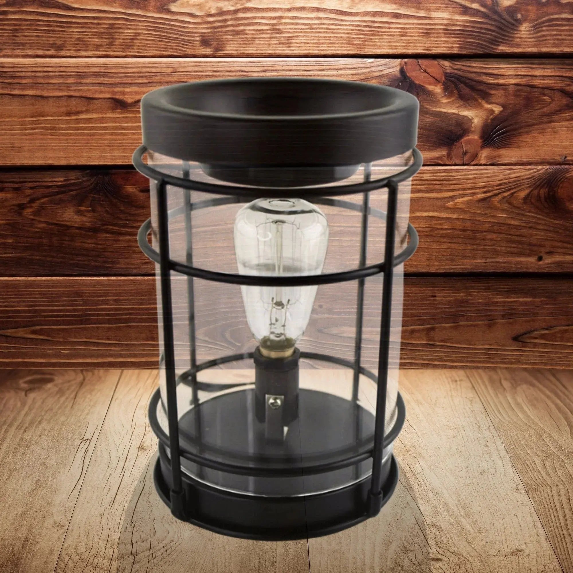 Rustic black metal lantern with Edison bulb, farmhouse decor for cozy living spaces