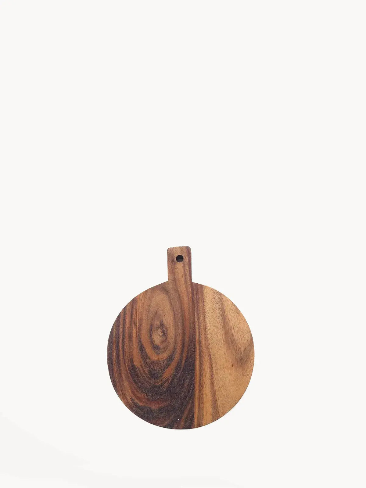 Round wooden cutting board with handle, farmhouse kitchen decor, natural wood grain