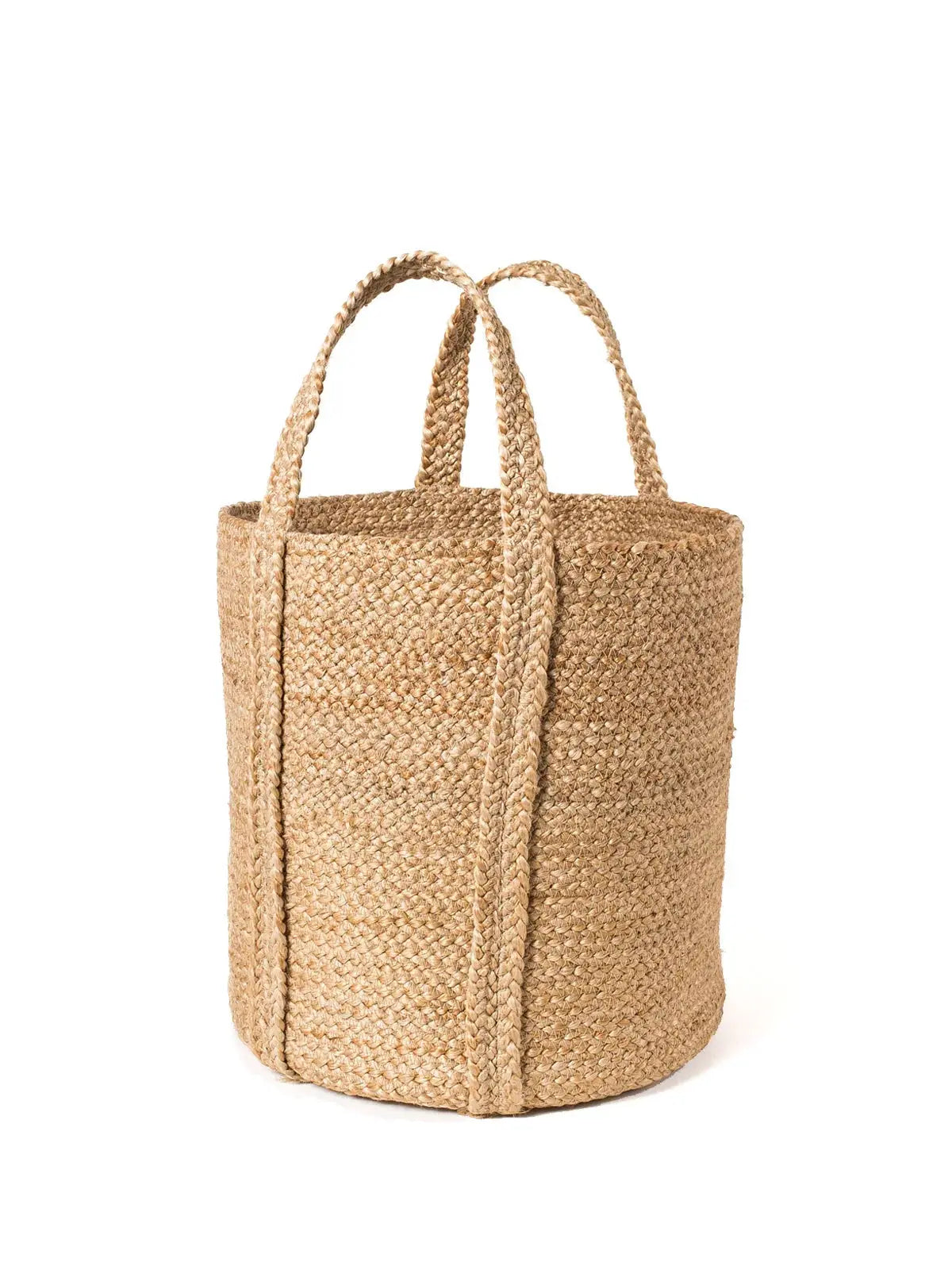 Natural woven seagrass basket with braided handles, farmhouse decor storage