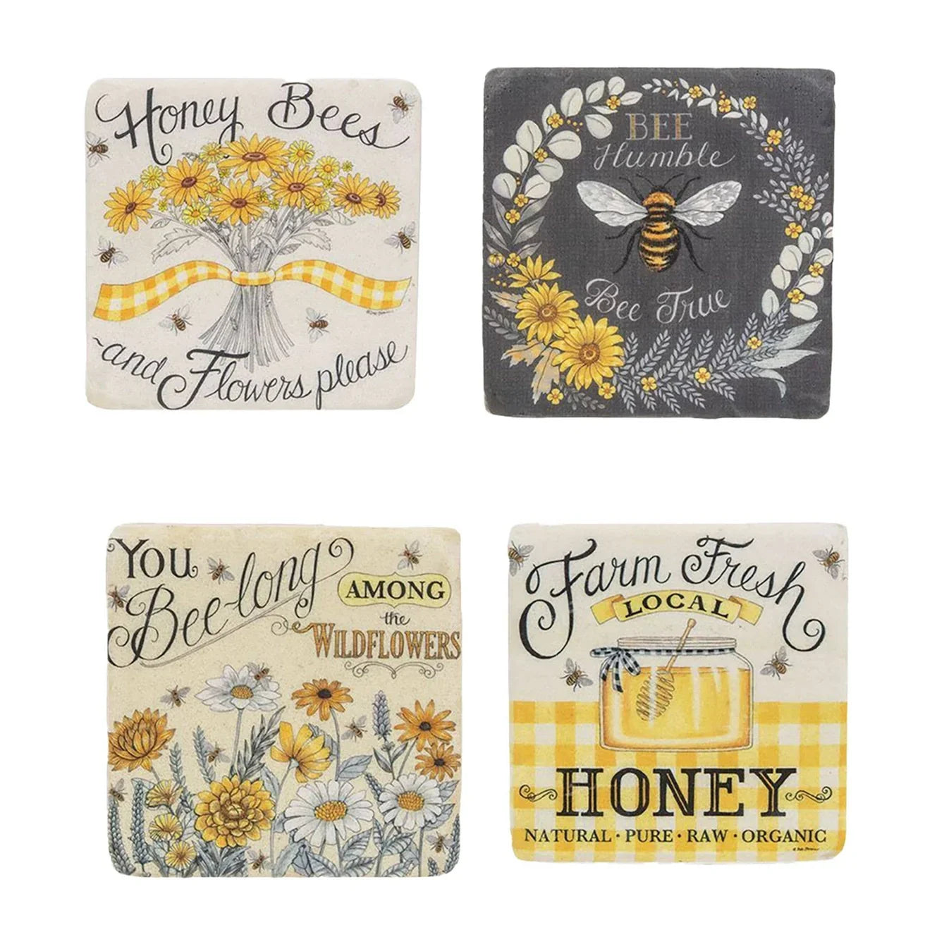 🍯 Farm Fresh Honey Resin Coasters – Set of 4