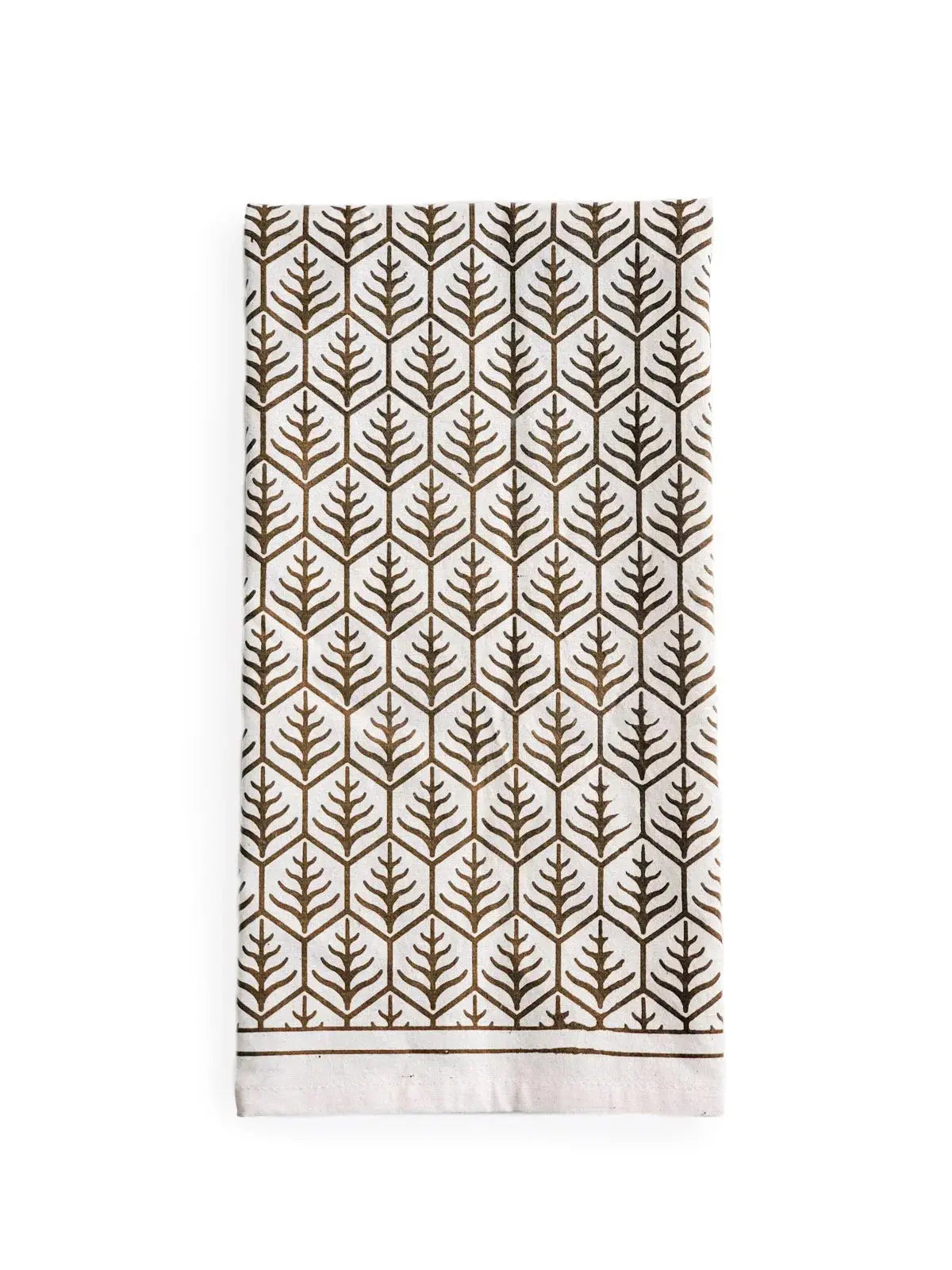 Farmhouse kitchen towel with geometric leaf pattern, cozy cottage decor accent
