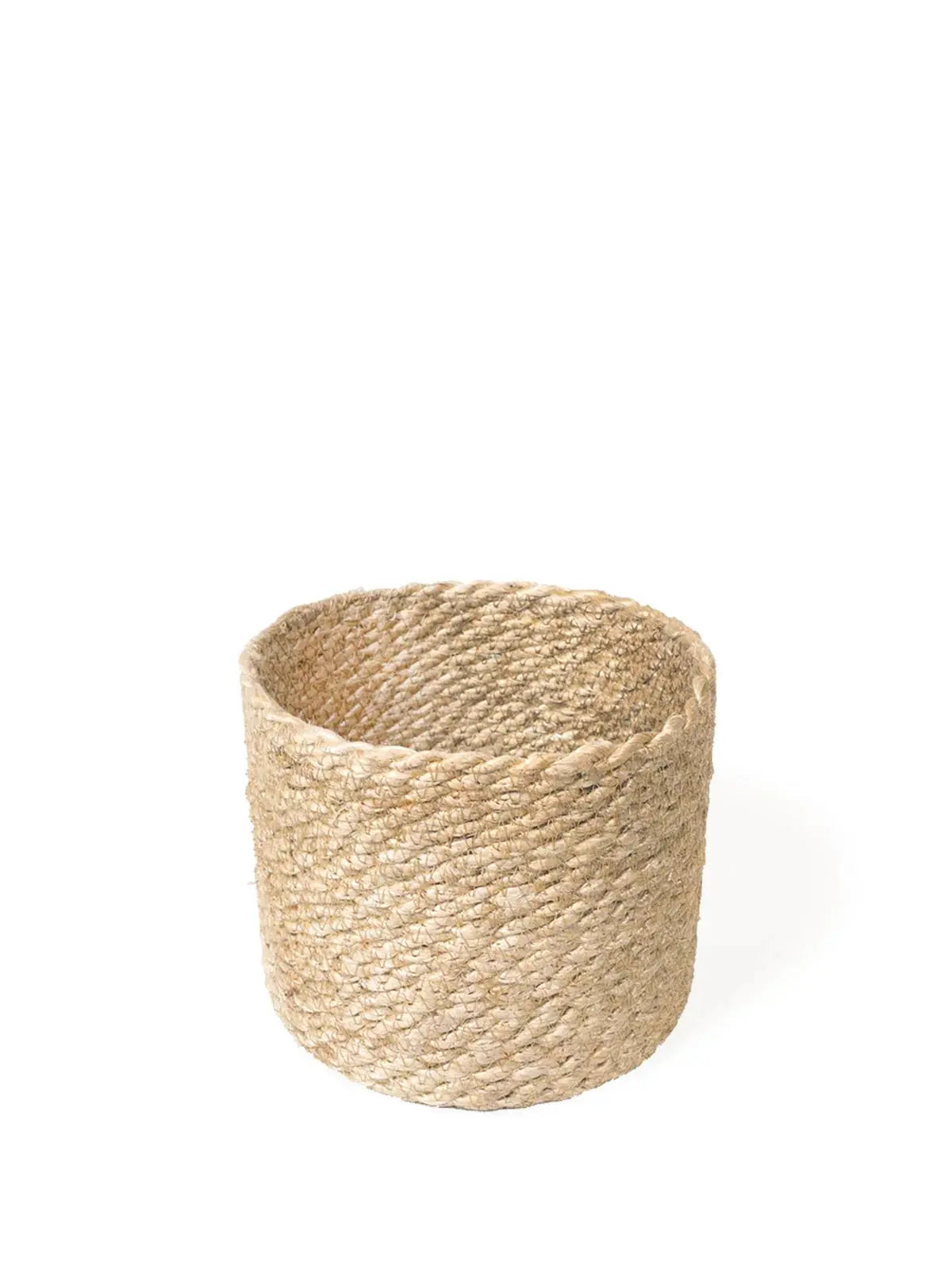 Natural woven seagrass basket for farmhouse or cottage style home decor storage