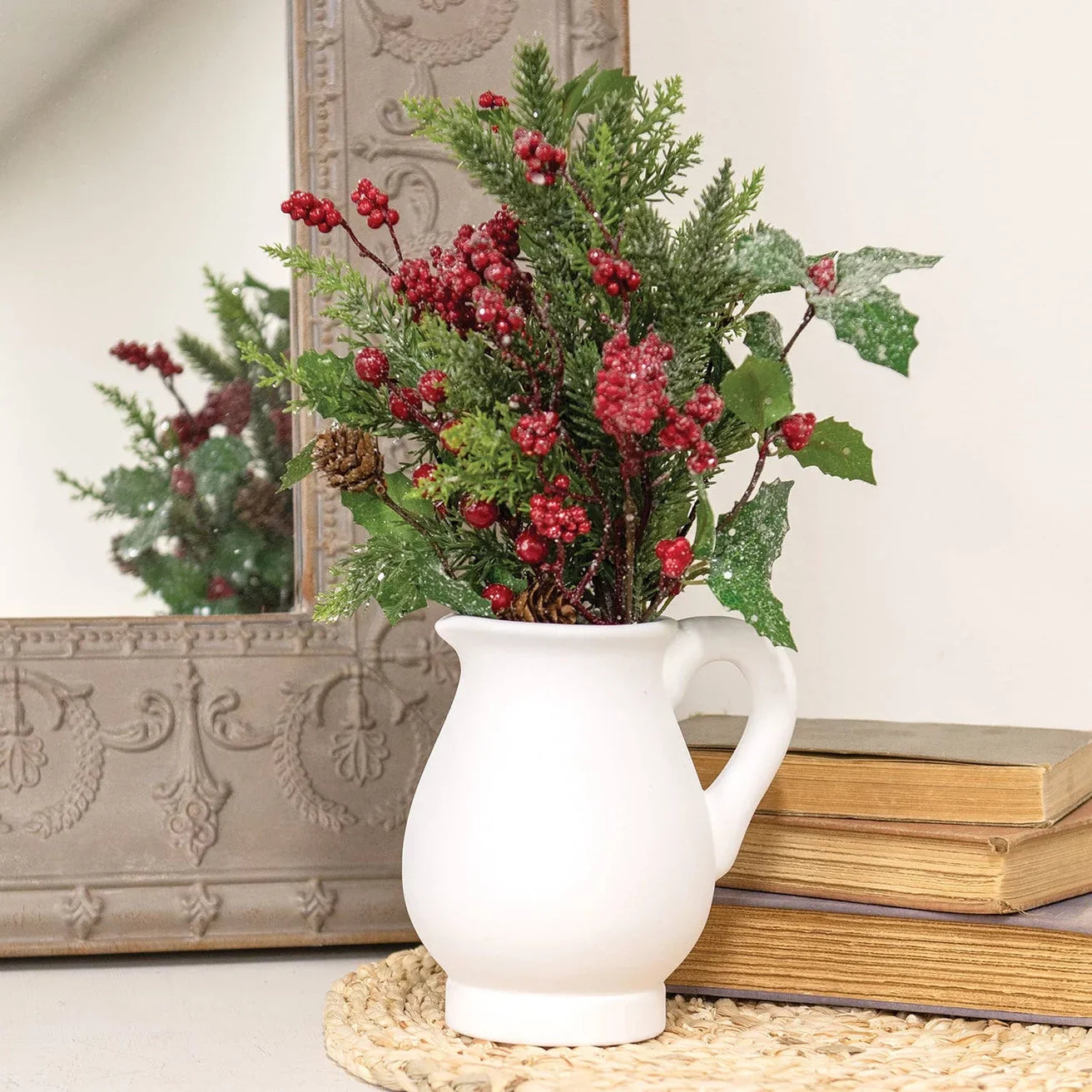 🤍 White Ceramic Pitcher – 6" H