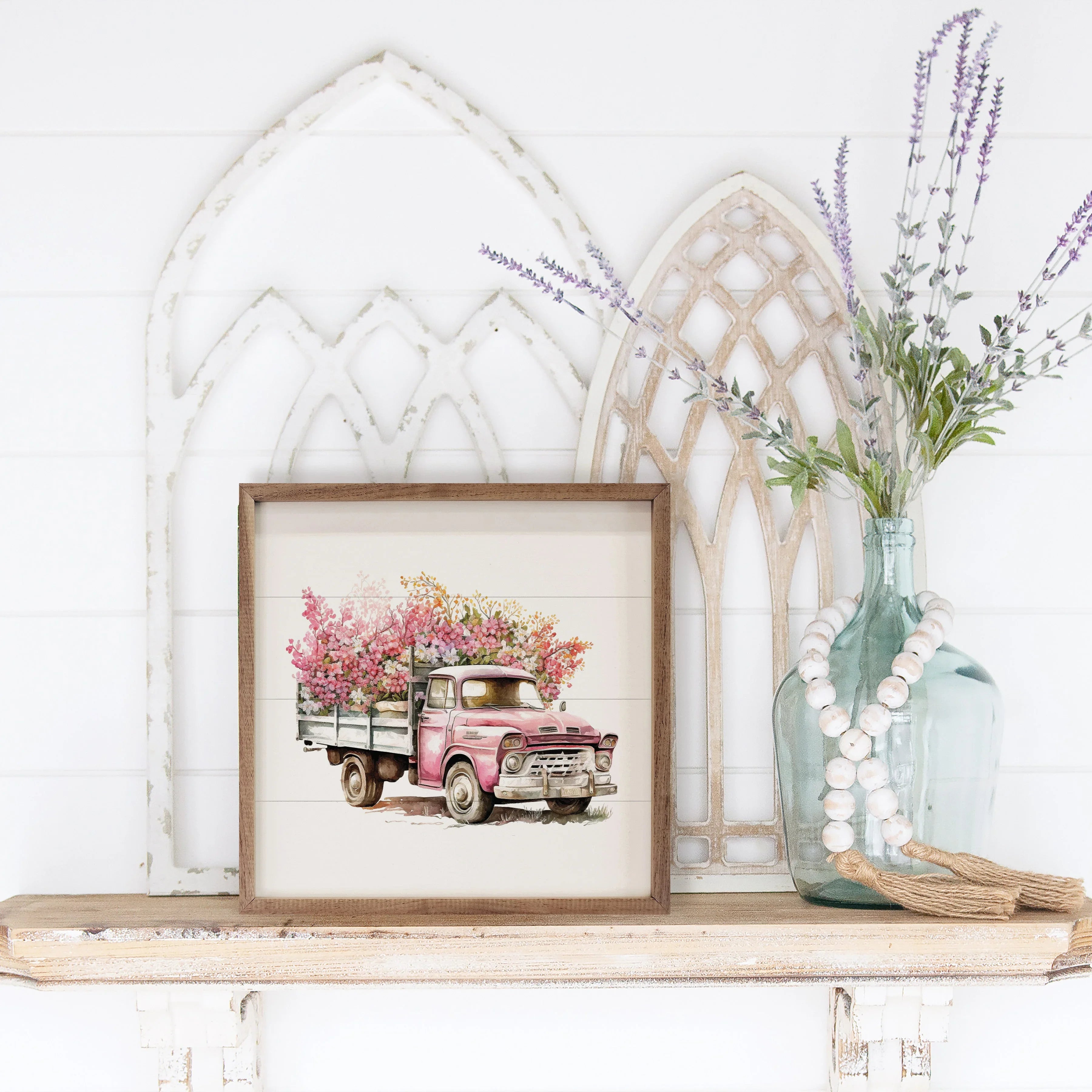 Pink Truck With White Box Flowers