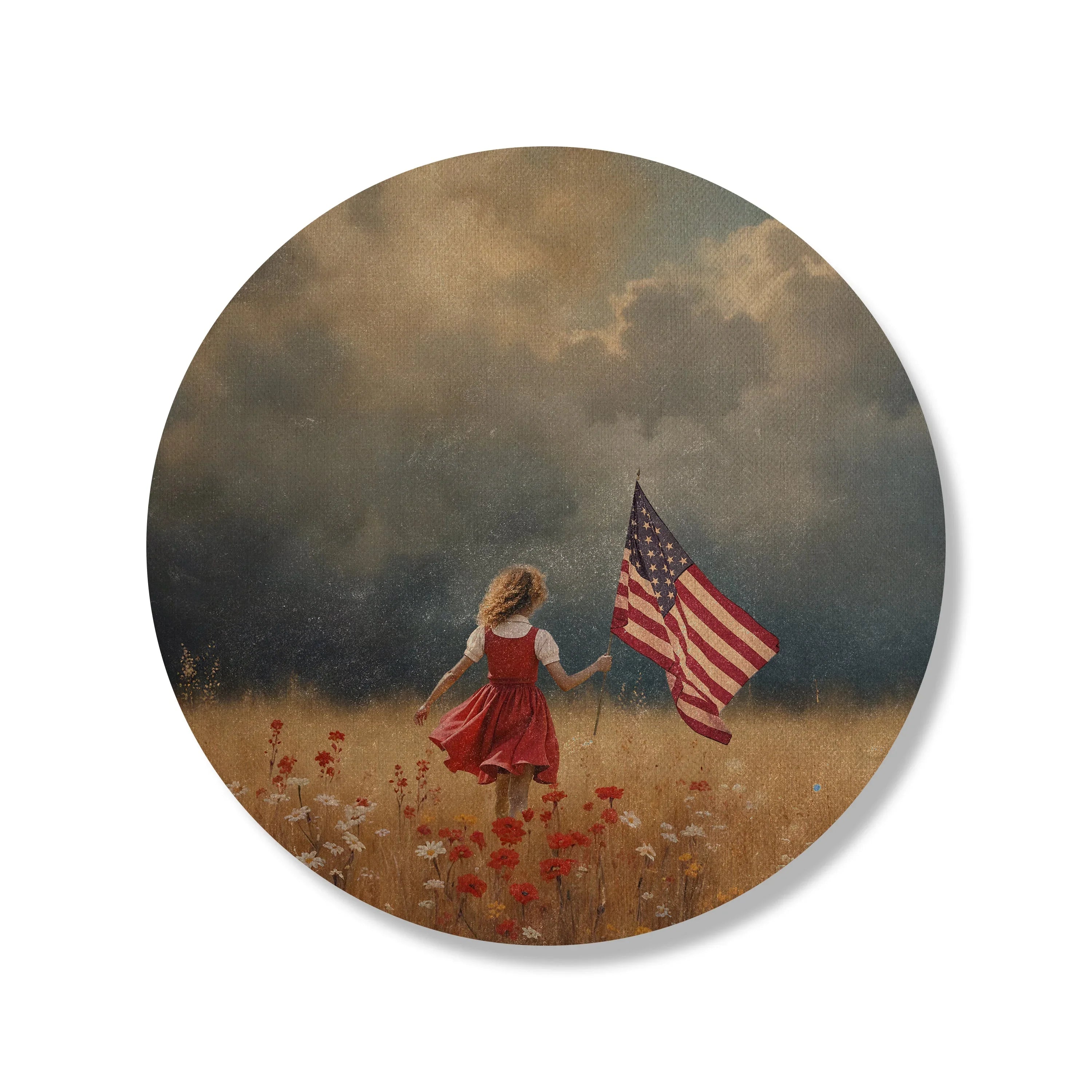 Girl Carrying Flag Through Storm Circle