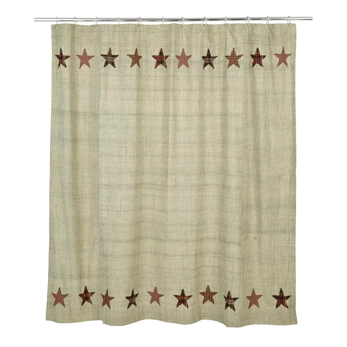 Shower curtain with star pattern on a beige background