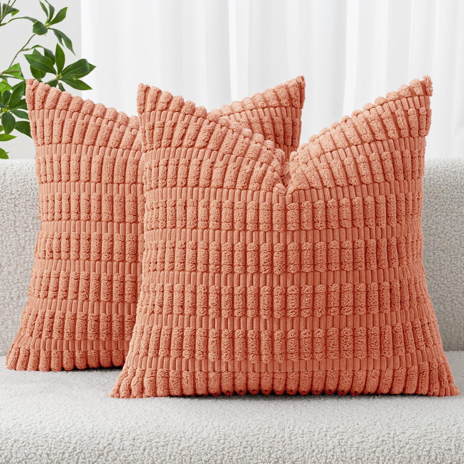 Corduroy Striped Throw Pillow Covers – 18" x 18" (Set of 2) - KJ Cozy Designs