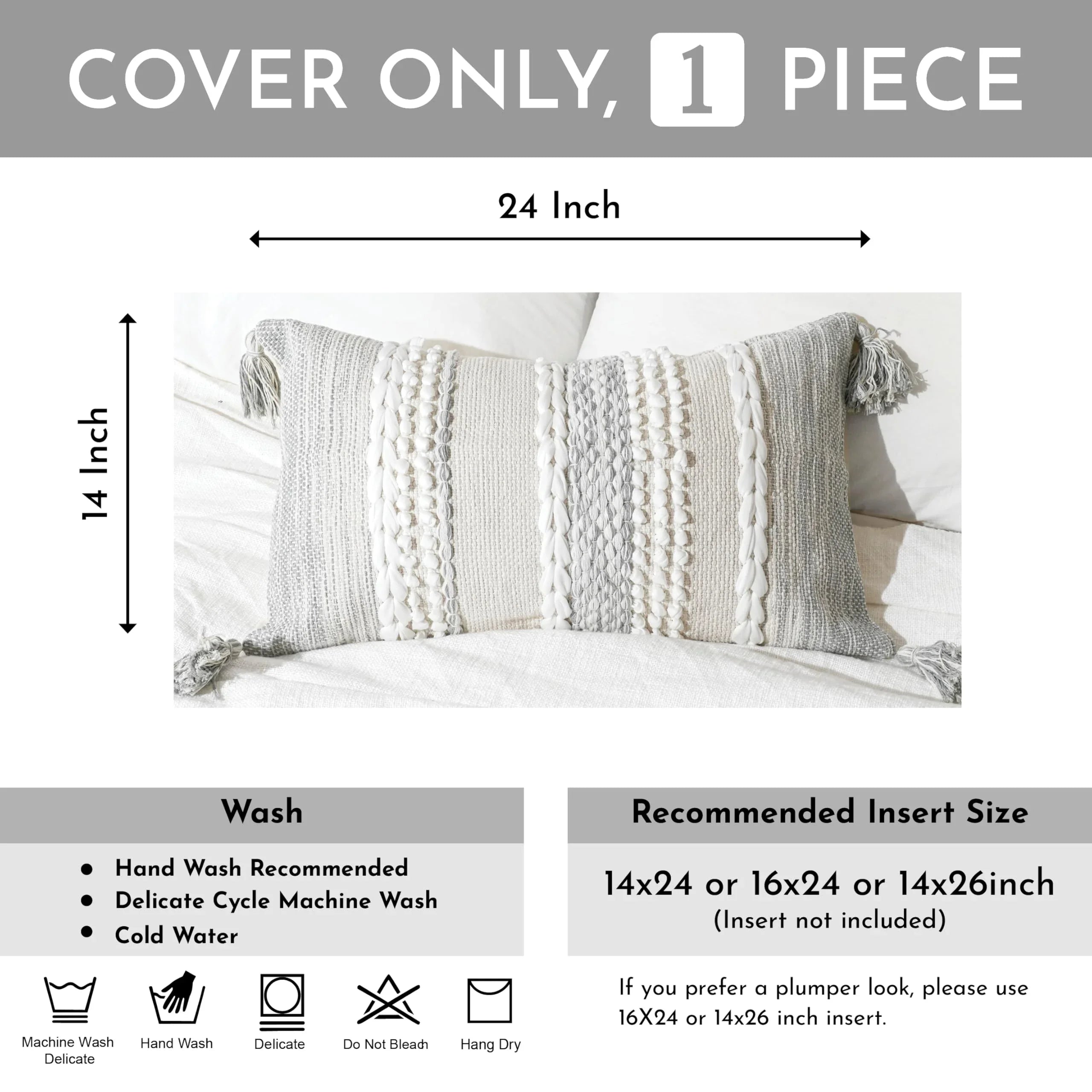 Cream Decorative Lumbar Pillow Cover – 14" x 36" - KJ Cozy Designs