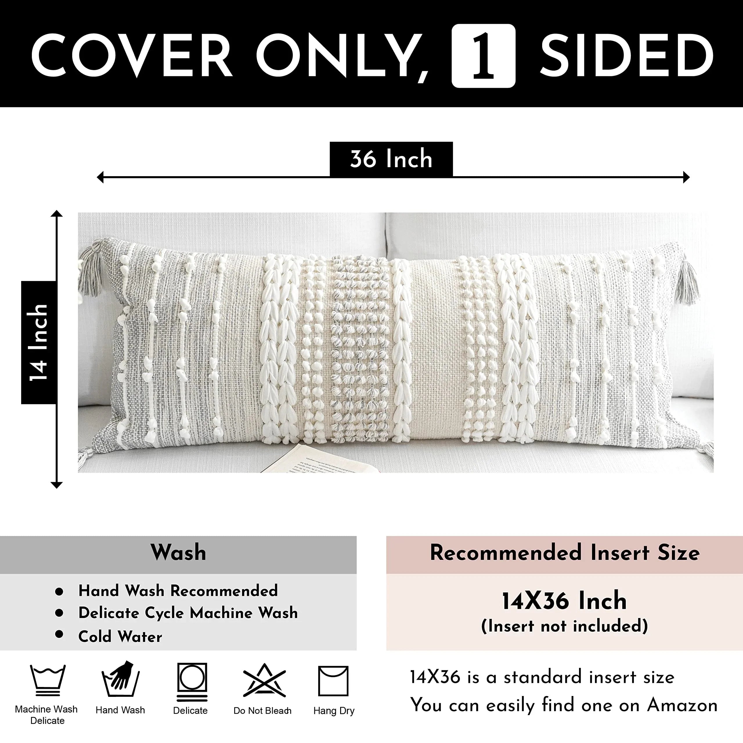 Cream Decorative Lumbar Pillow Cover – 14" x 36" - KJ Cozy Designs