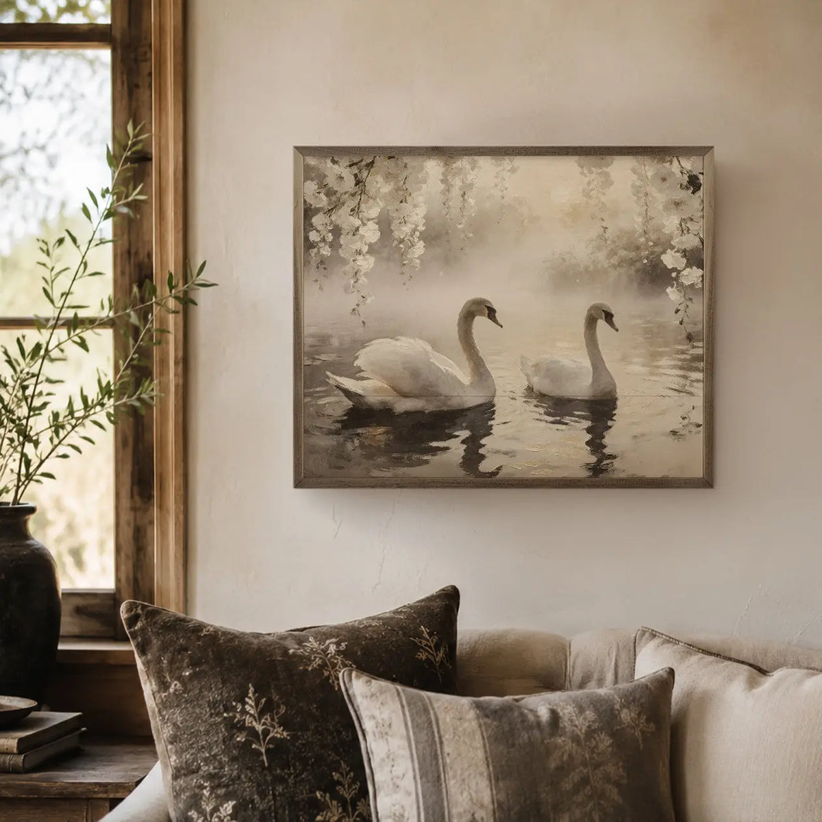 Pair Of Swans In Morning Mist Kendrick Home Pair Of Swans In Morning Mist Kendrick Home