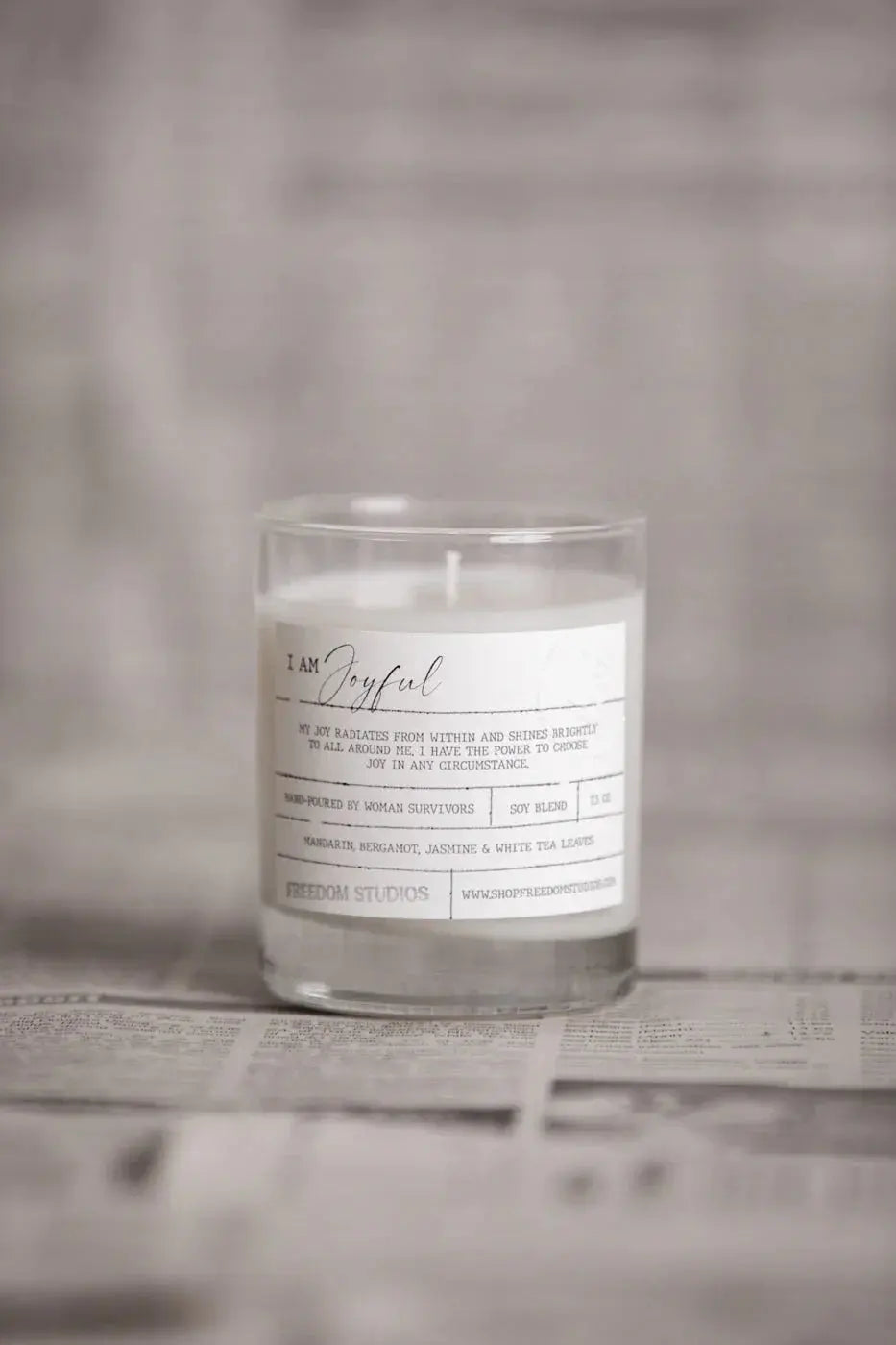 I Am Joyful soy candle with uplifting quote, farmhouse decor, mandarin bergamot jasmine scent