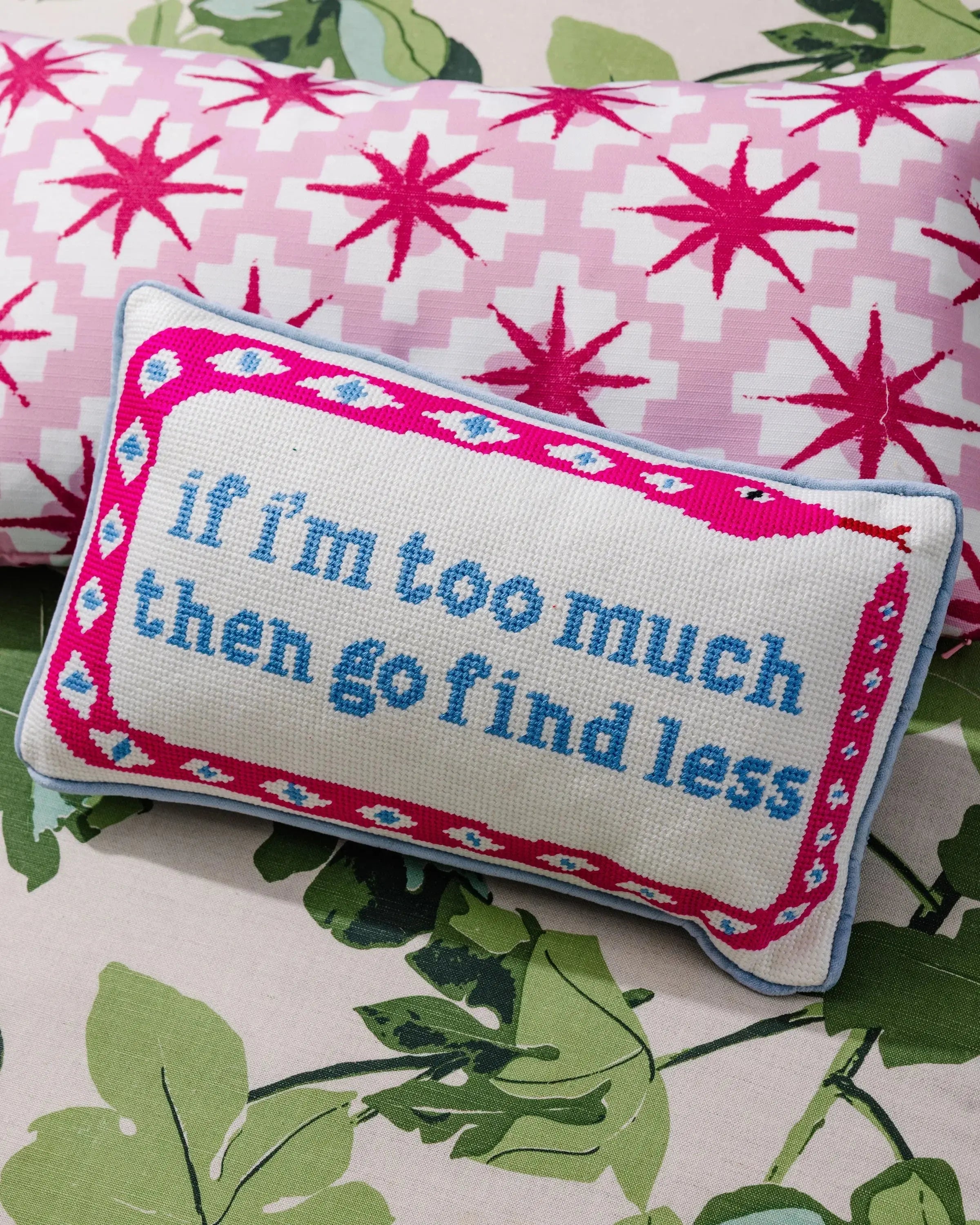 Go Find Less Needlepoint Pillow Furbish Studio