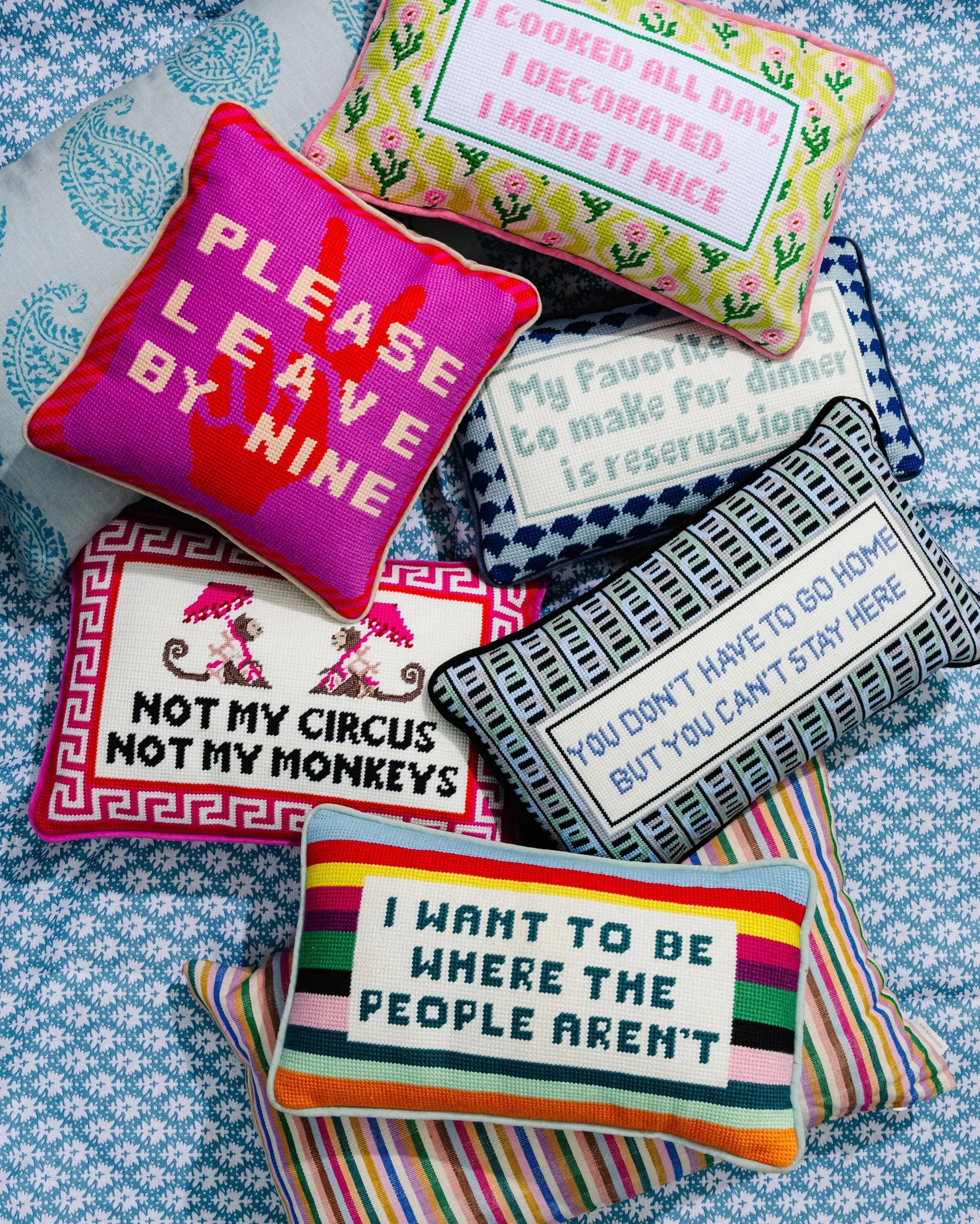 Where the People Aren't Needlepoint Pillow Furbish Studio