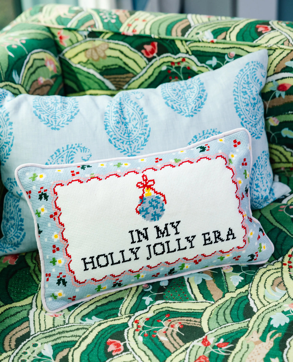 Holly Jolly Era Needlepoint Pillow