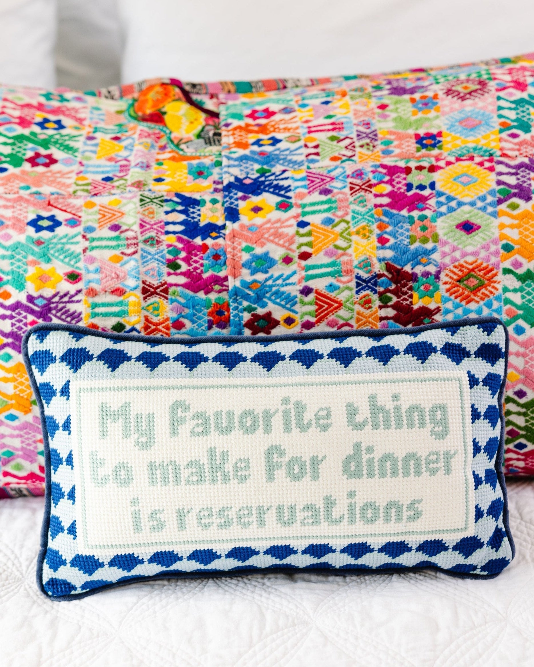 Reservations Needlepoint Pillow Furbish Studio
