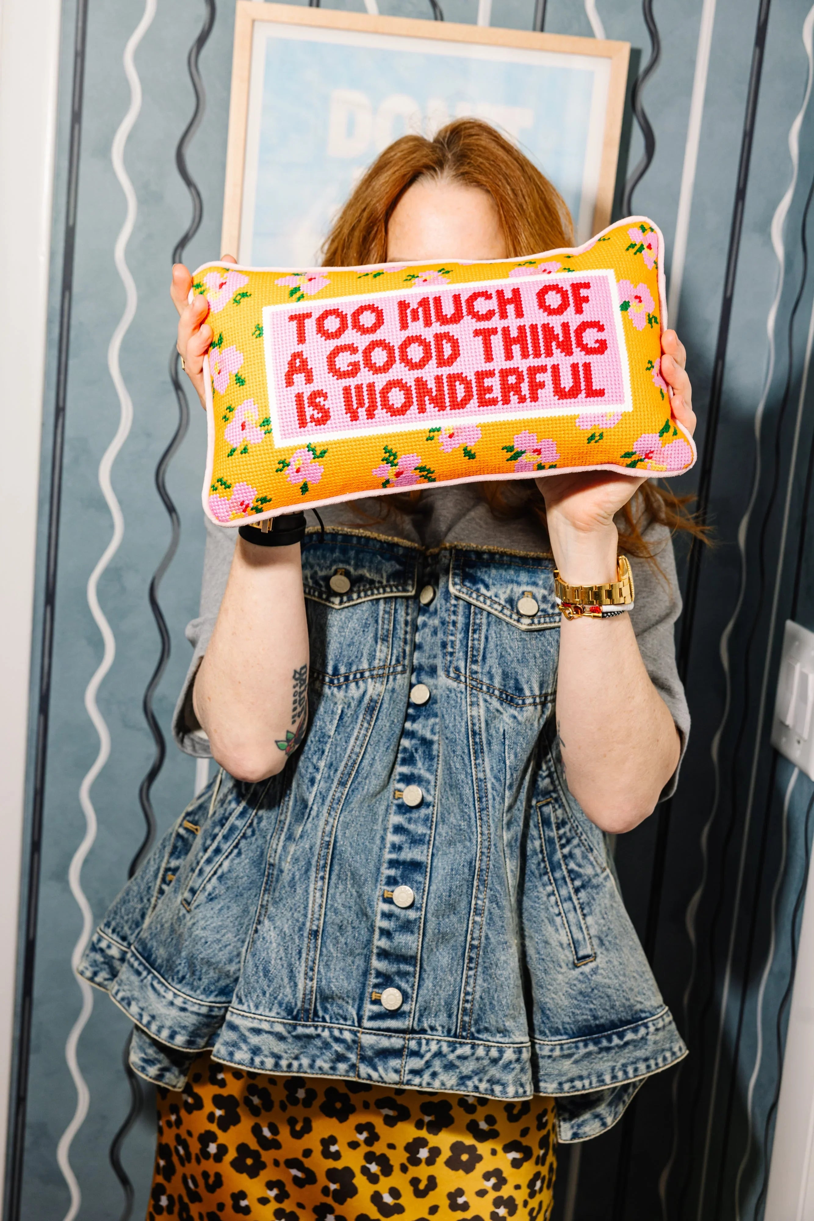 Too Much Needlepoint Pillow